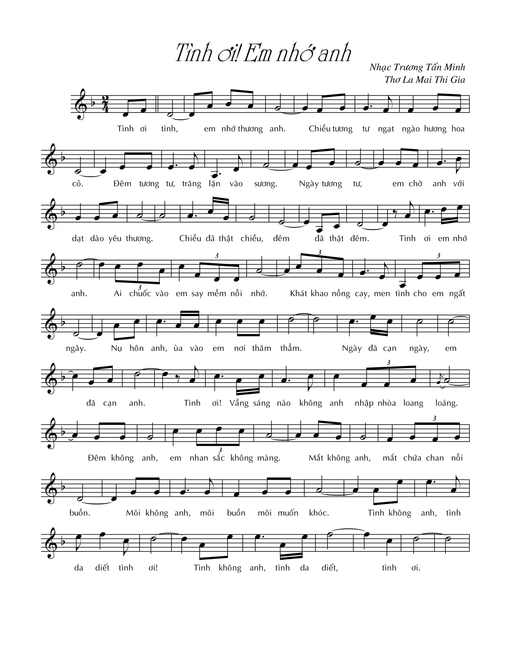 Sheet nhạc Tình ơi! Em nhớ anh - Trang 1