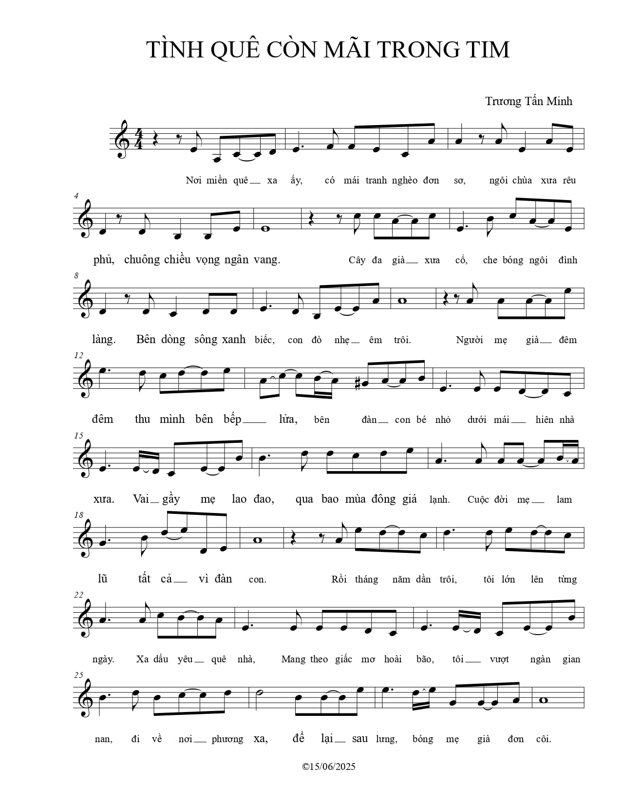 Tình quê còn mãi trong tim Sheet Nhạc