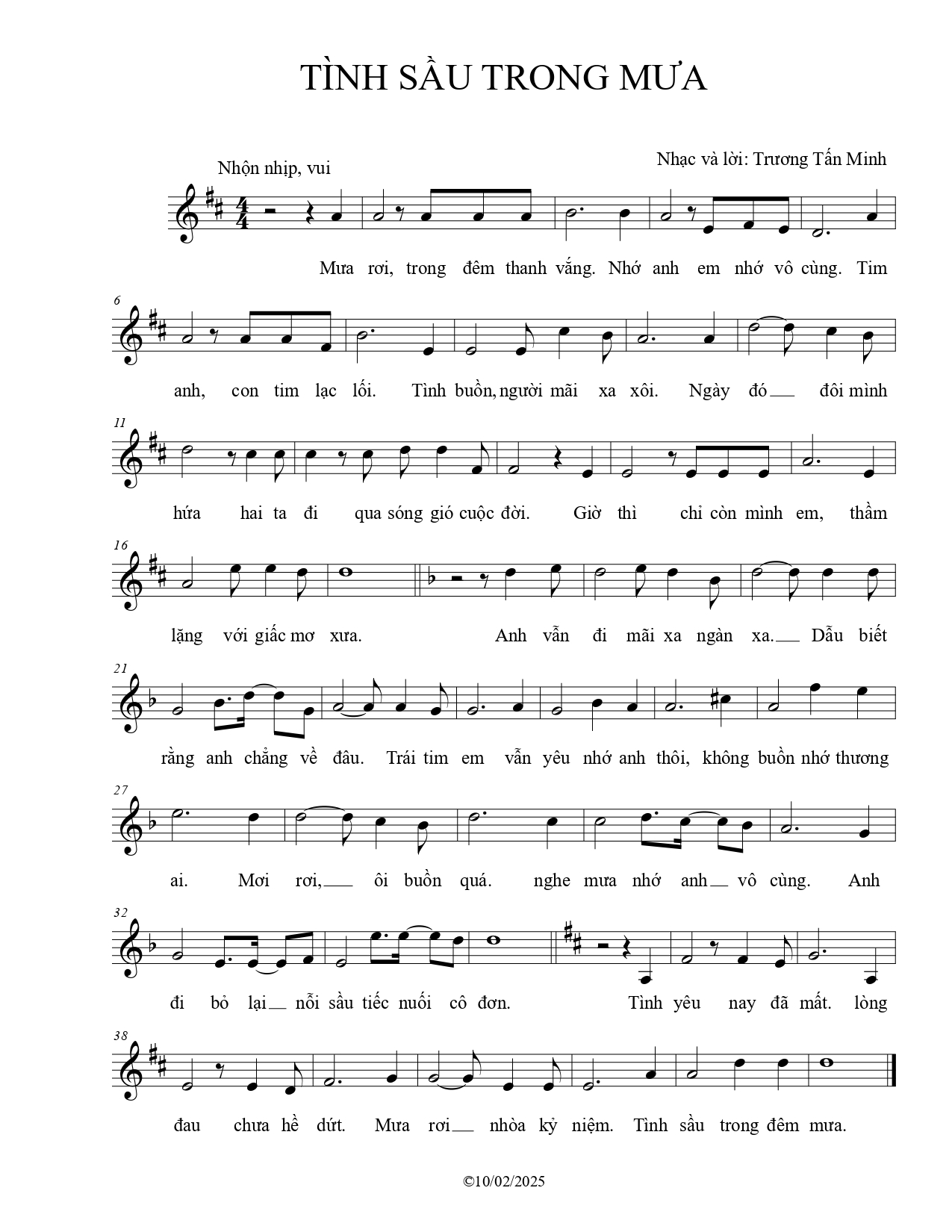 Sheet nhạc Tình sầu trong mưa - Trang 1