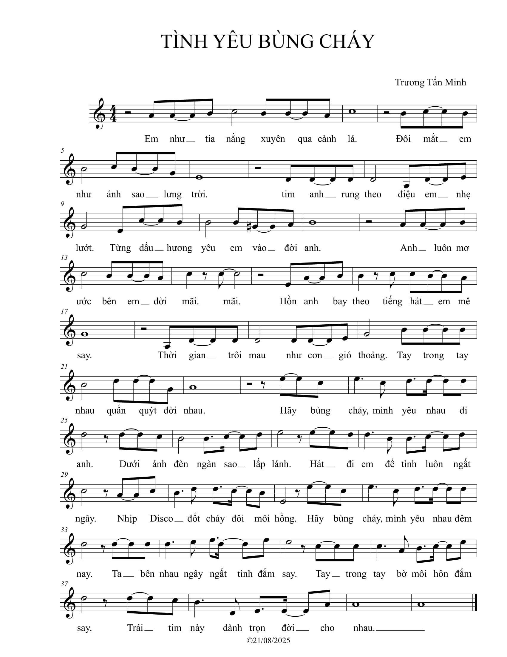 Sheet nhạc Tình yêu bùng cháy - Trang 1