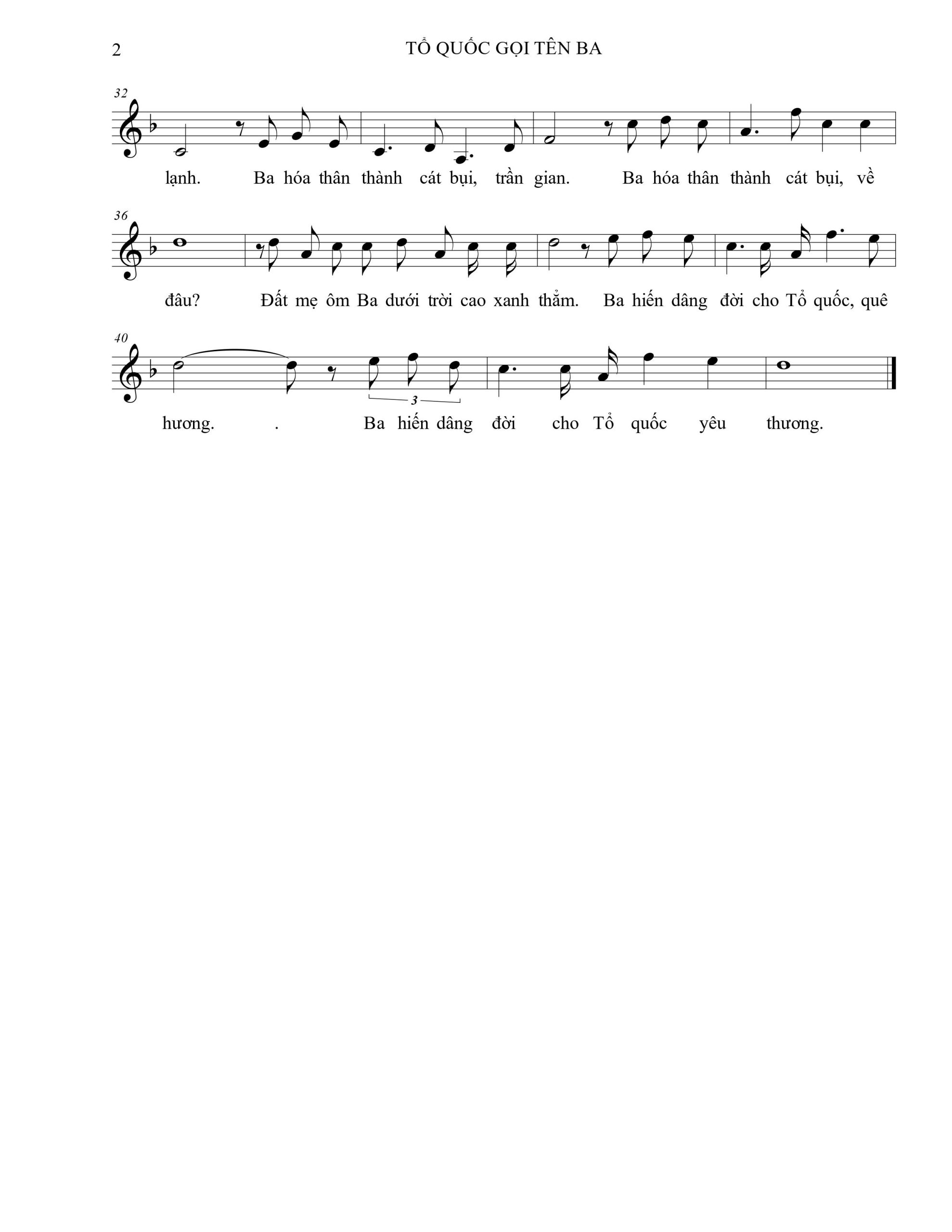 Sheet nhạc Tổ quốc gọi tên ba - Trang 2