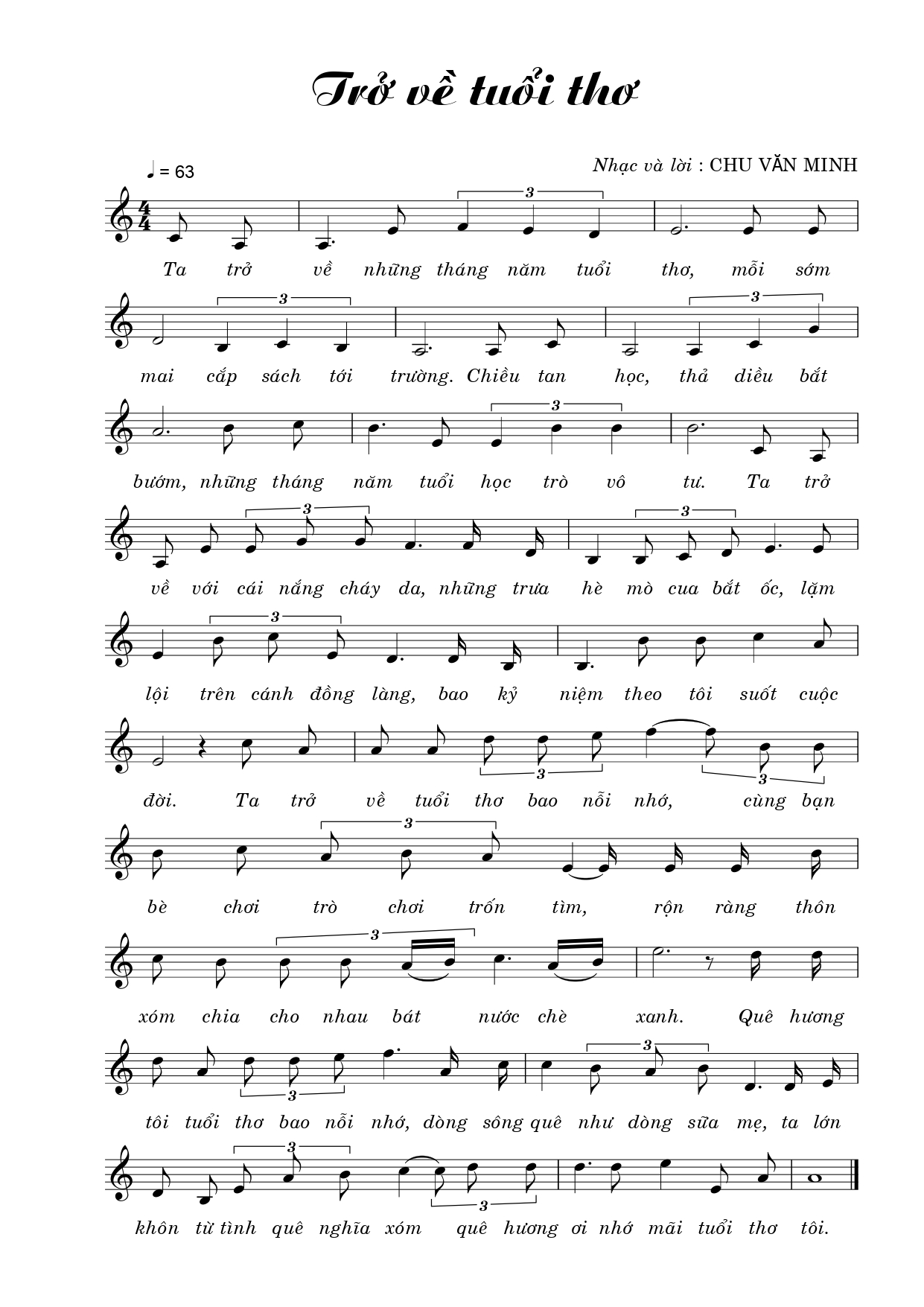 Sheet nhạc Trở về tuổi thơ - Trang 1