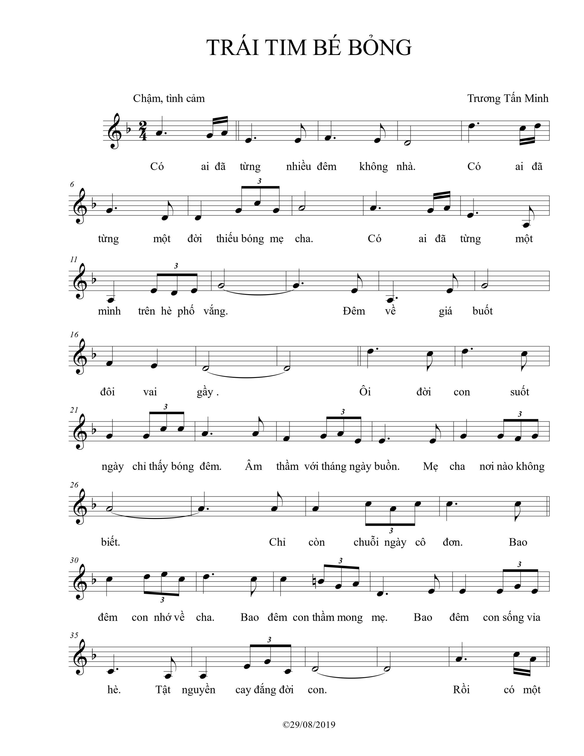 Sheet nhạc Trái tim bé bỏng - Trang 1