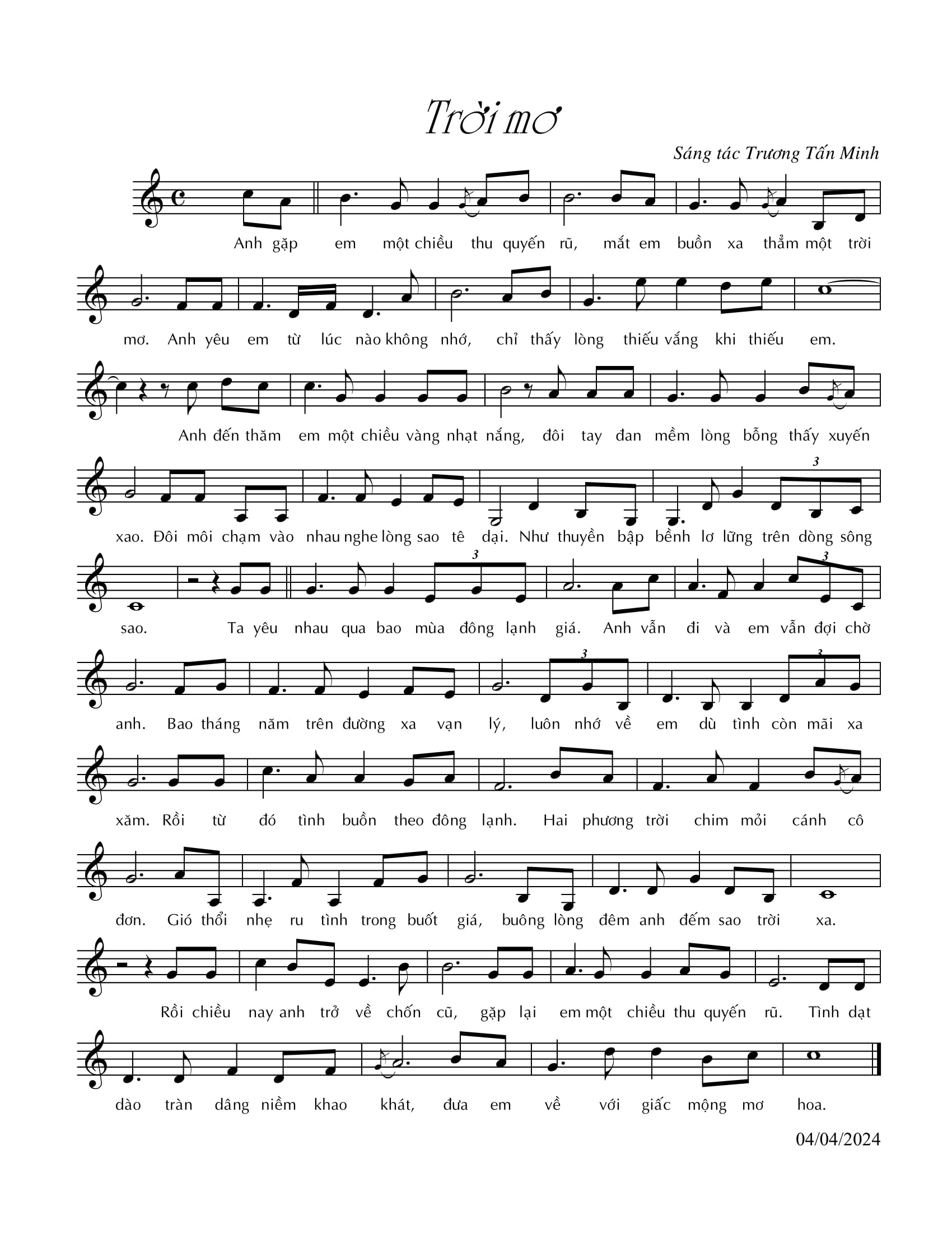 Sheet nhạc Trời mơ - Trang 1