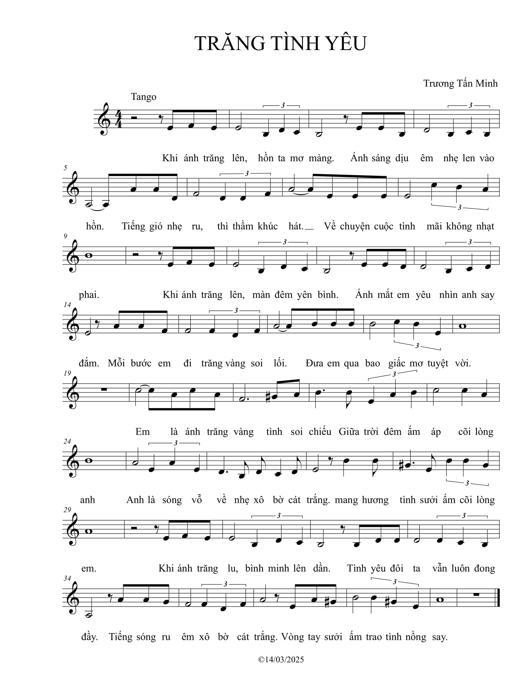 Sheet nhạc Trăng tình yêu - Trang 1