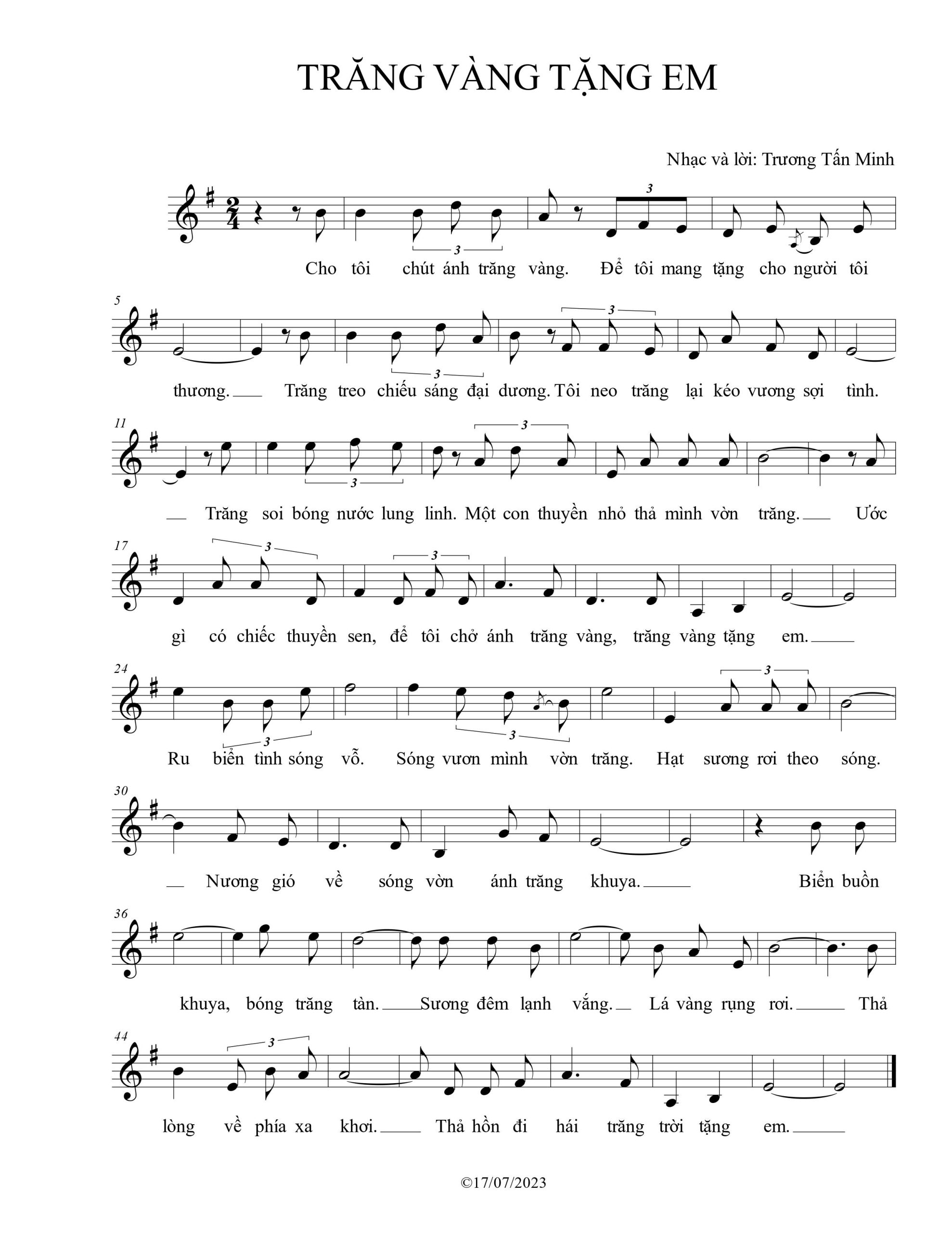 Sheet nhạc Trăng vàng tặng em - Trang 1