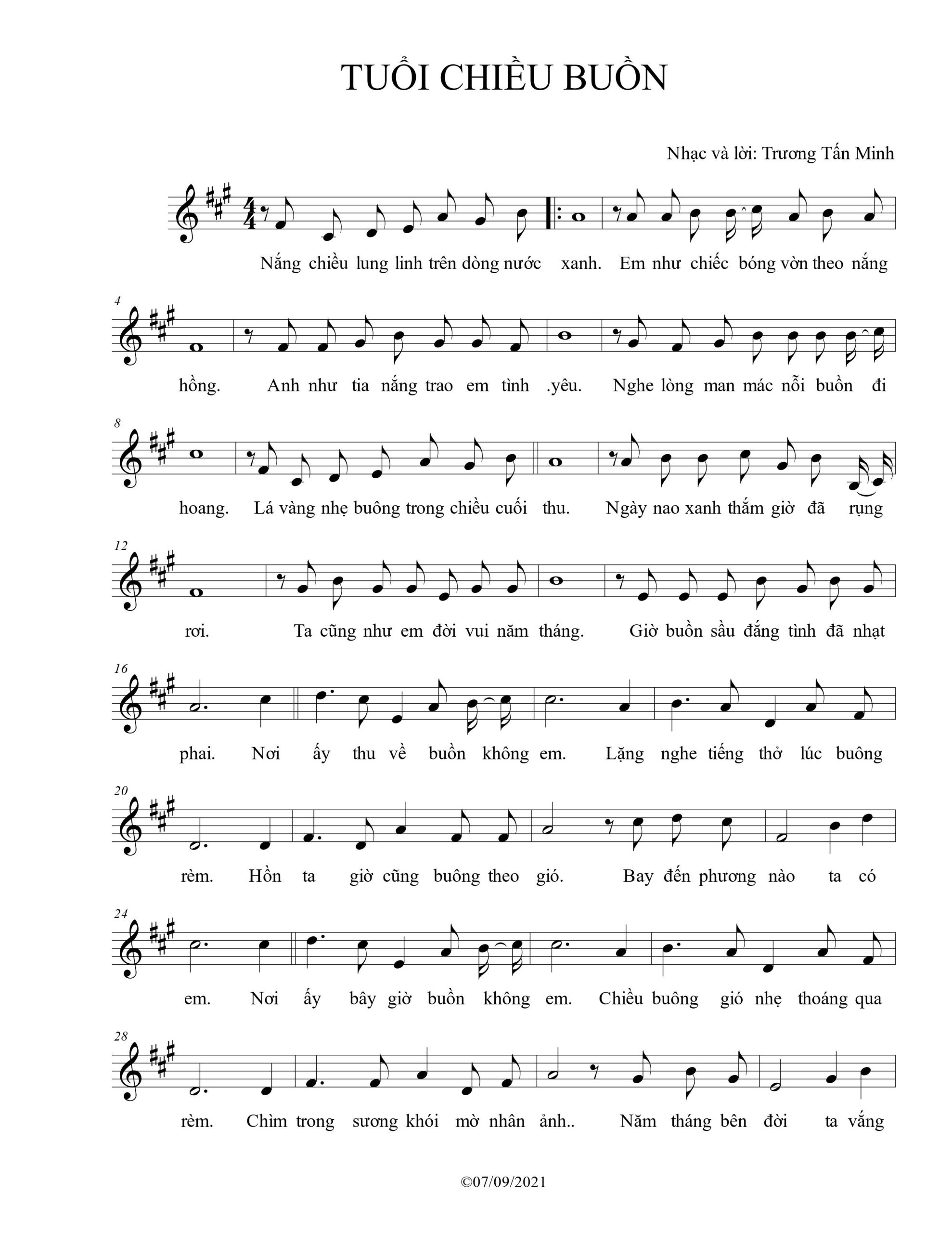Sheet nhạc Tuổi chiều buồn - Trang 1