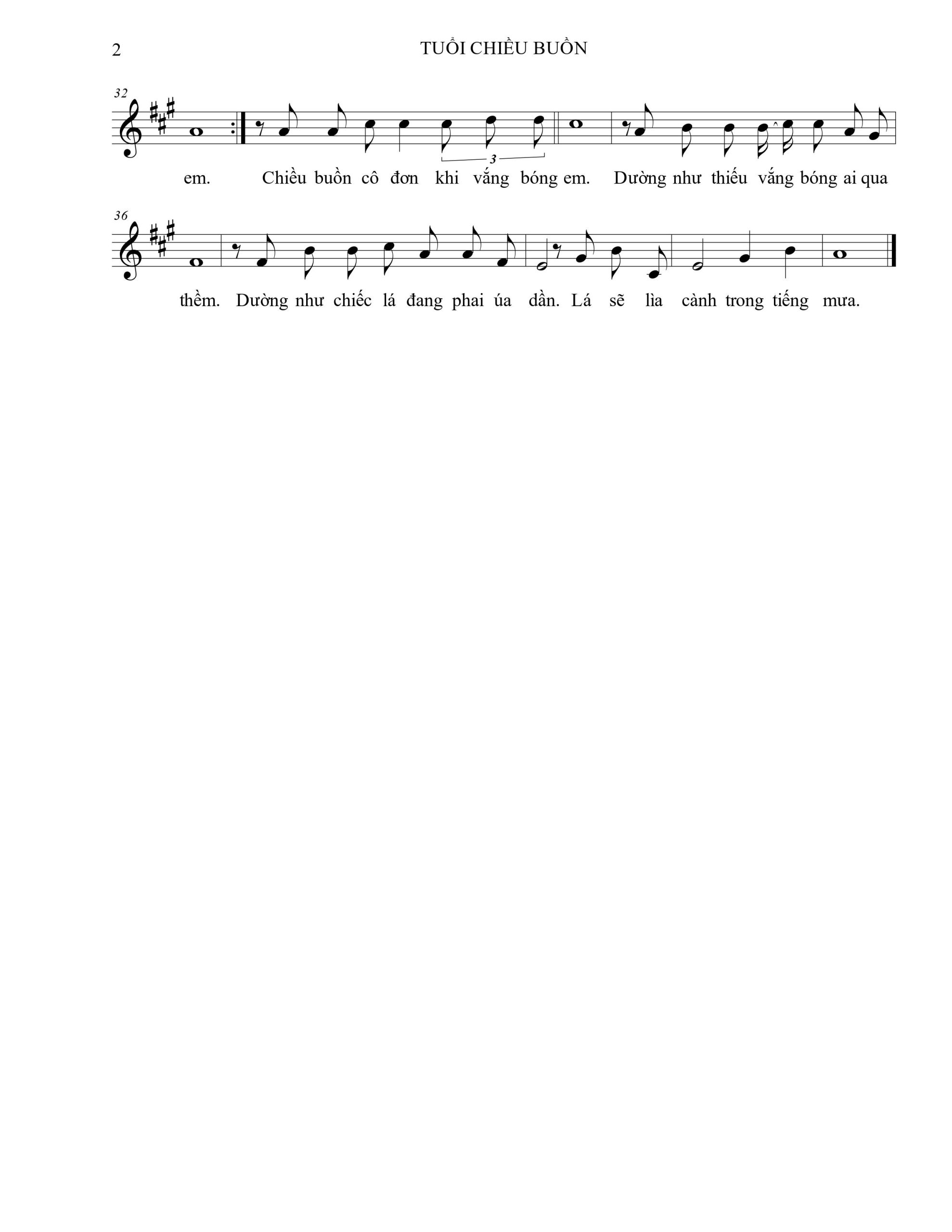 Sheet nhạc Tuổi chiều buồn - Trang 2