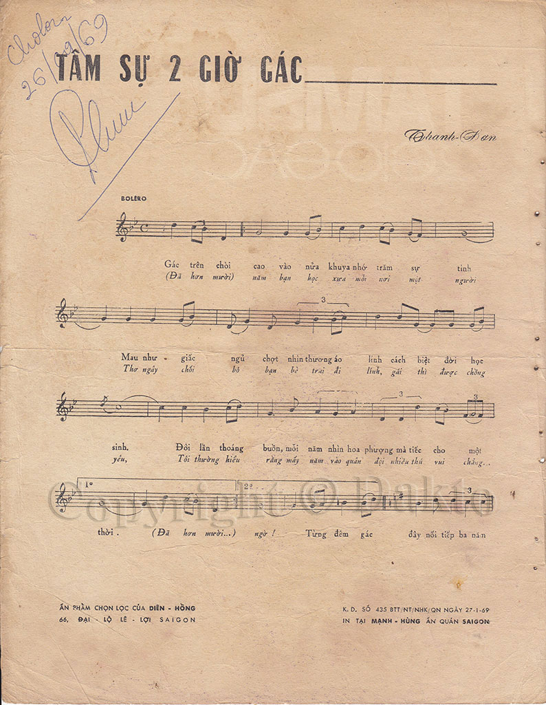 Sheet nhạc Tâm sự 2 giờ gác - Trang 2