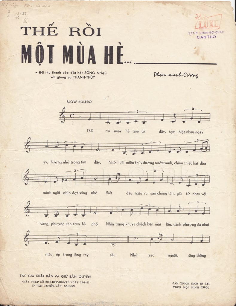 Sheet nhạc Thế rồi một mùa hè - Trang 2
