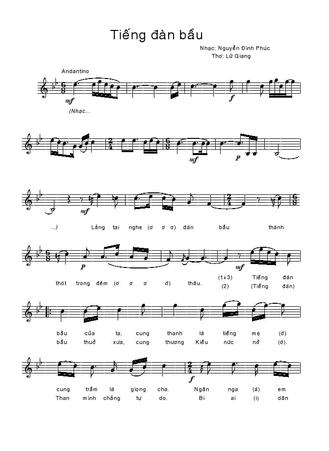 Sheet nhạc Tiếng đàn bầu - Trang 1