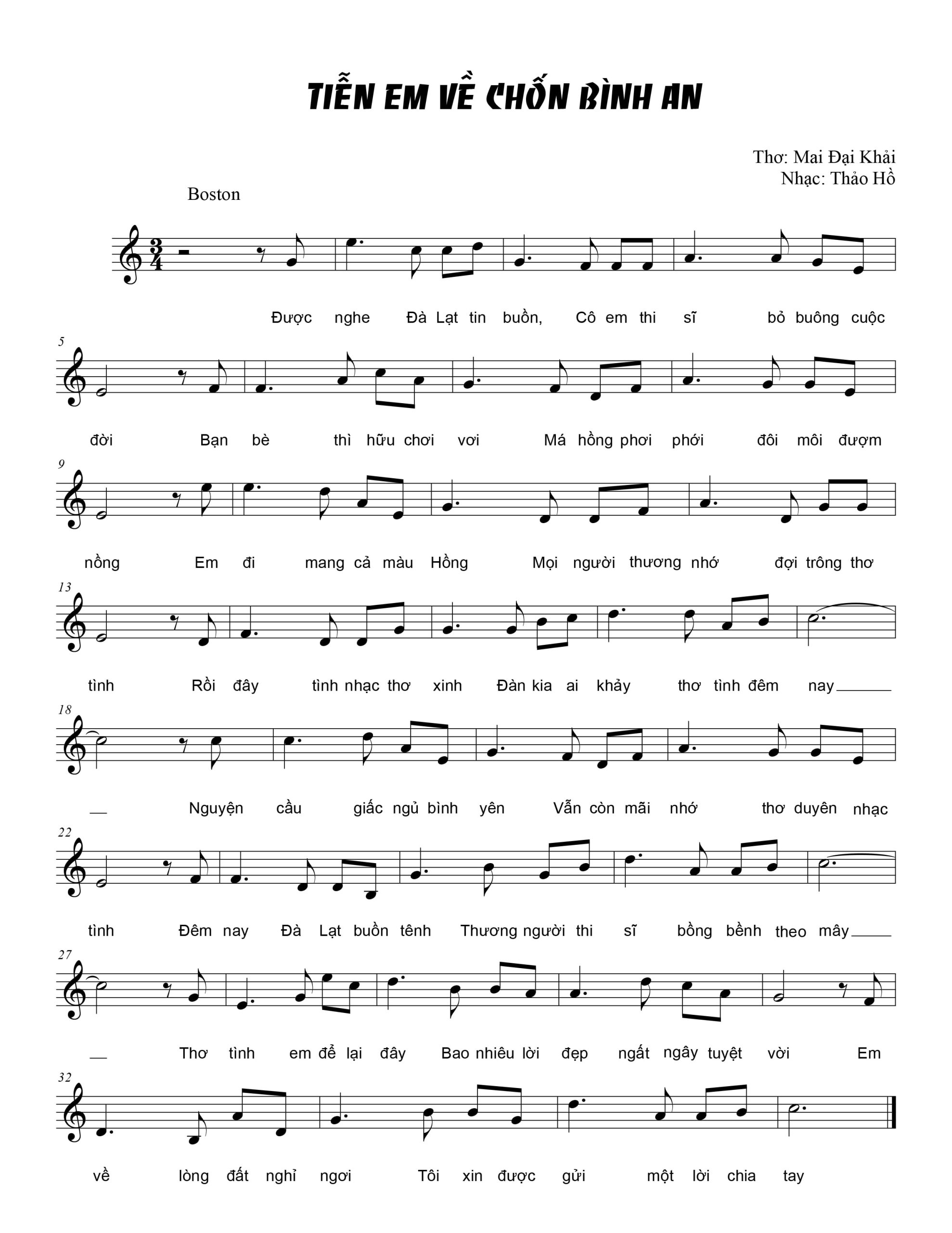 Sheet nhạc Tiễn em về chốn bình an - Trang 1