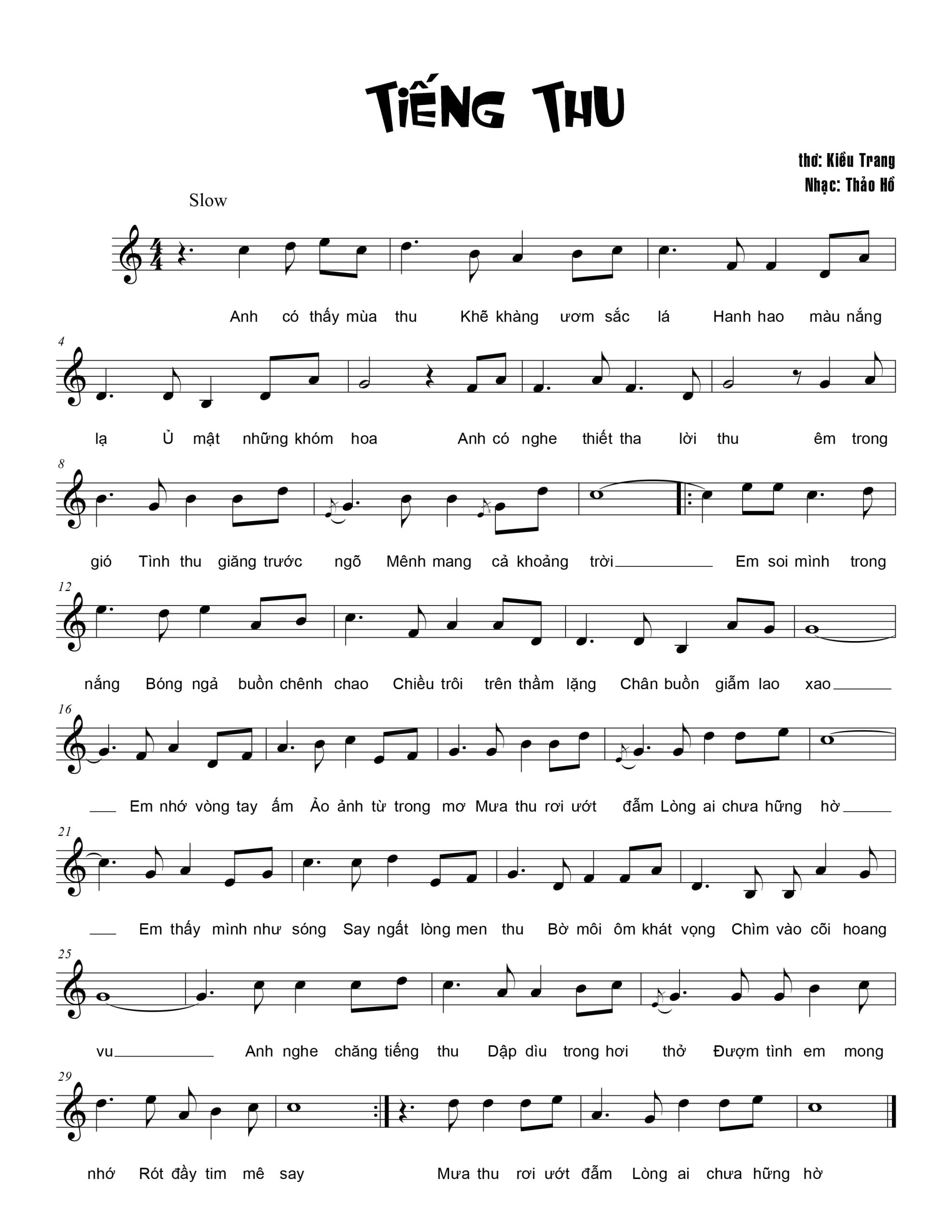 Sheet nhạc Tiếng Thu - Trang 1