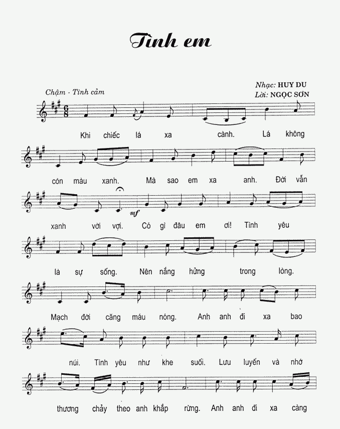 Sheet nhạc Tình em - Trang 1