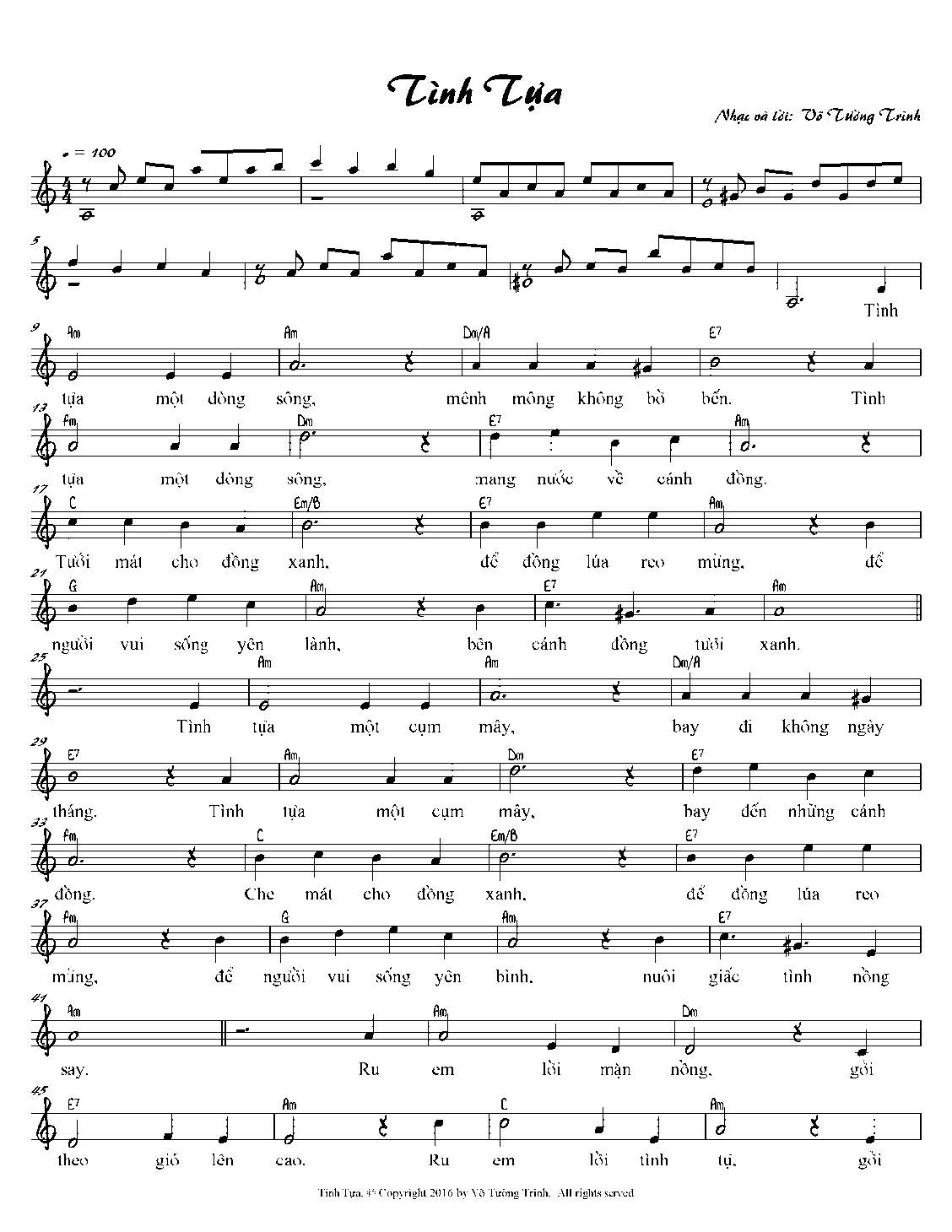 Sheet nhạc Tình tựa - Trang 1