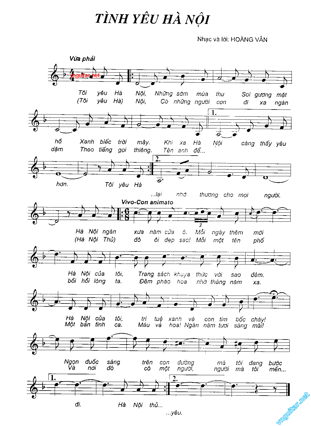 Sheet nhạc Tình yêu Hà Nội - Trang 1