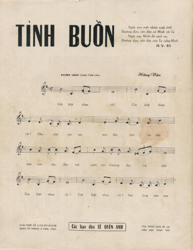 Sheet nhạc Tình buồn - Trang 2