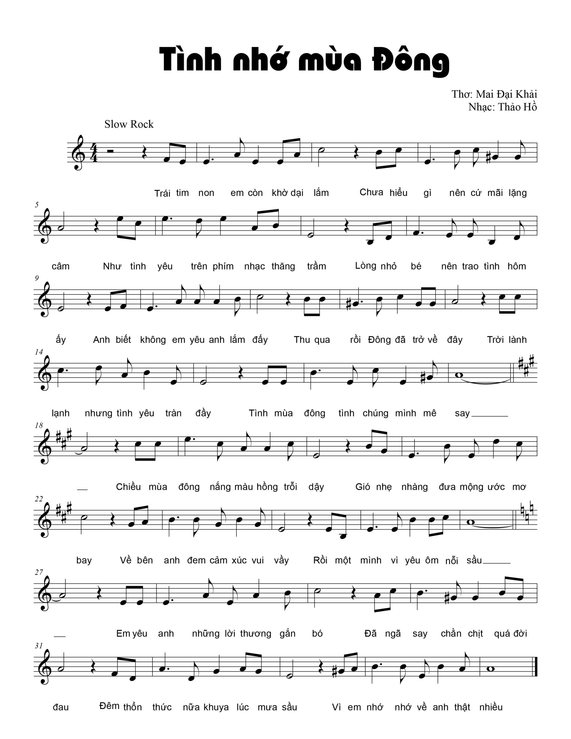 Sheet nhạc Tình nhớ mùa đông - Trang 1