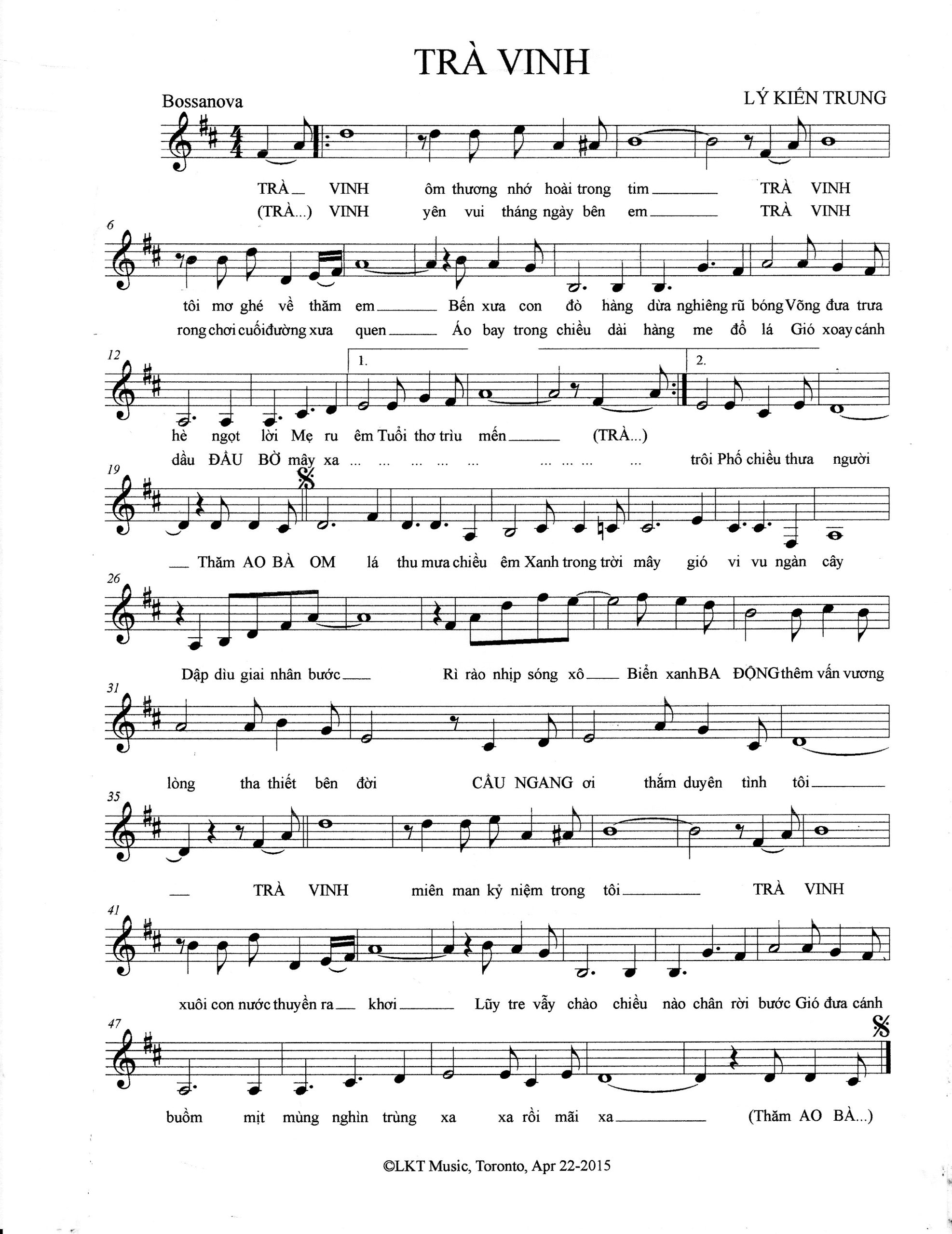 Sheet nhạc Trà Vinh - Trang 1