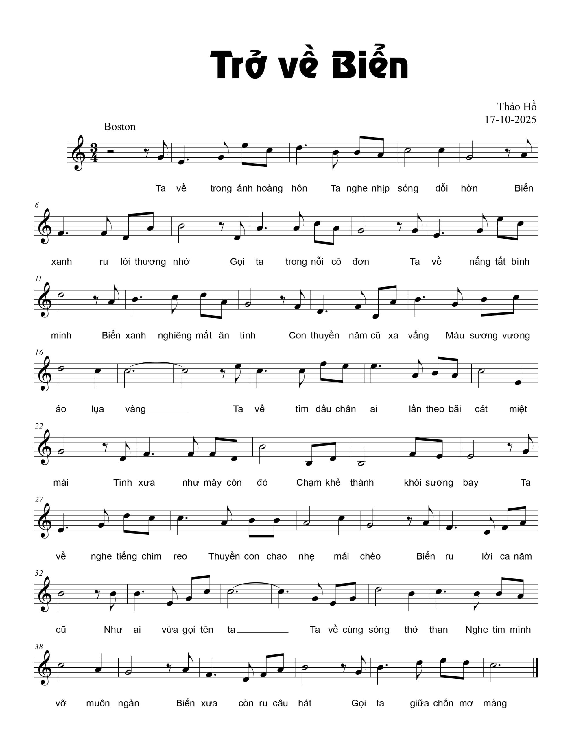 Sheet nhạc Trở về biển - Trang 1