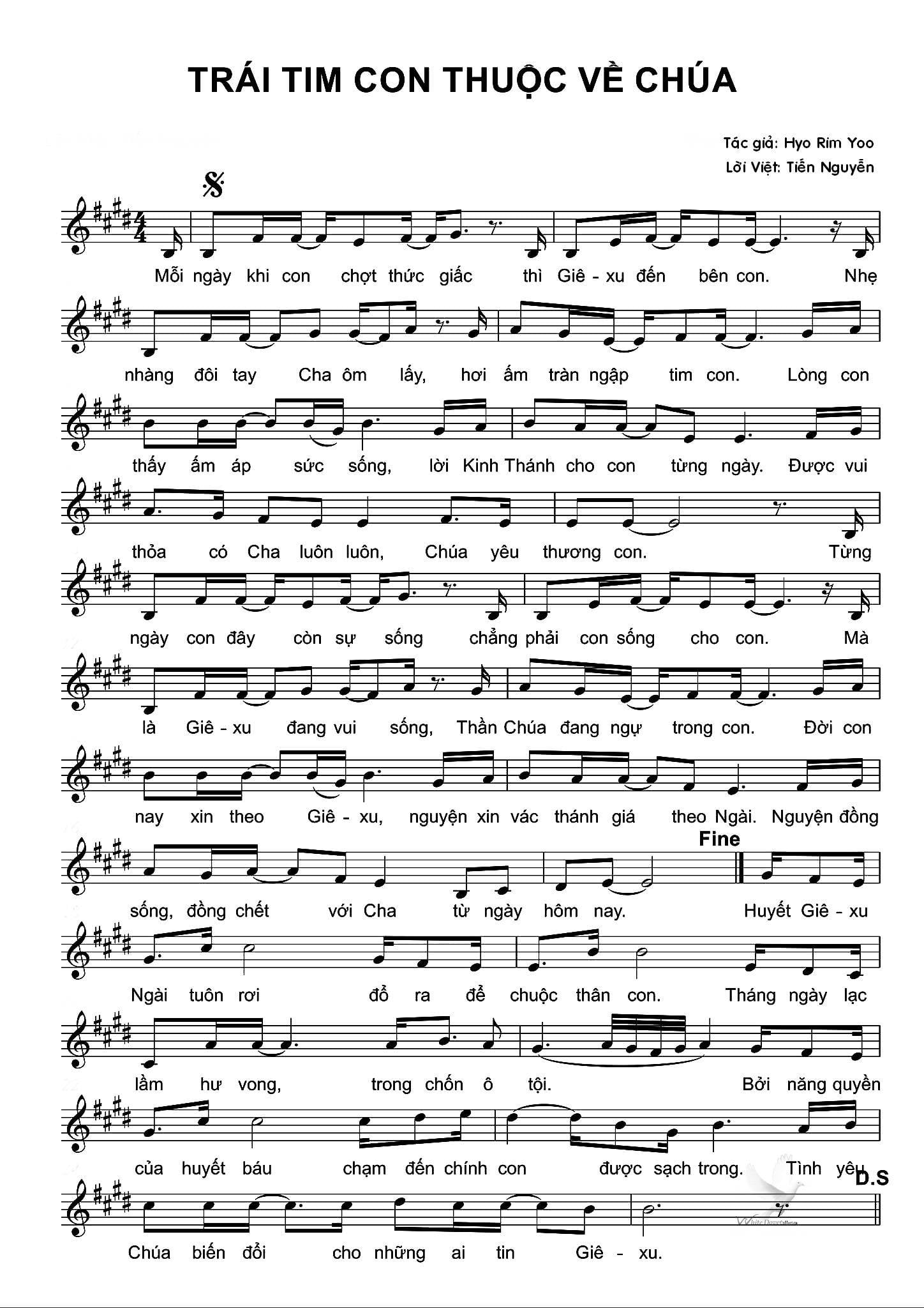 Sheet nhạc Trái tim con thuộc về chúa (이제는 내가 없고-유효림) - Trang 1