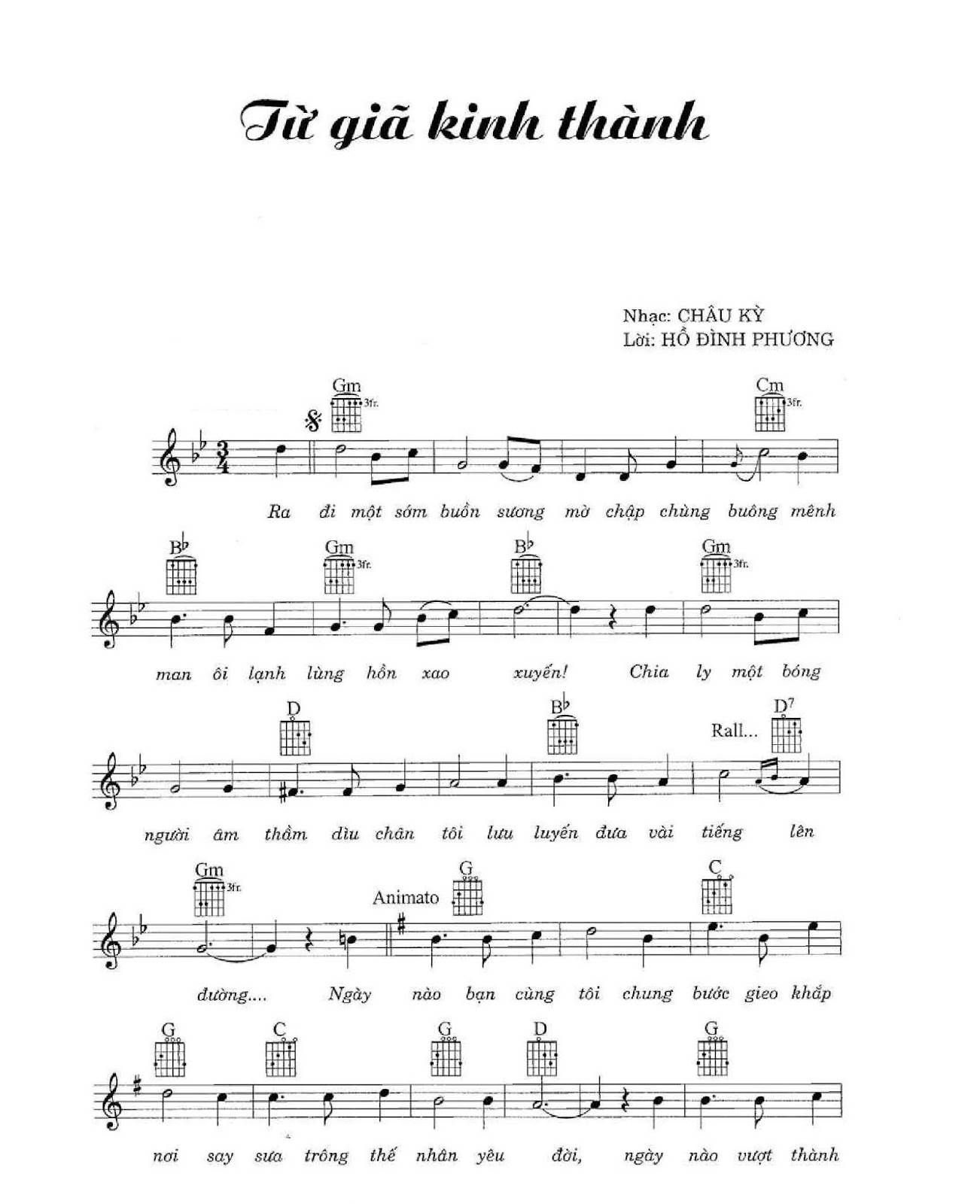 Sheet nhạc Từ giã kinh thành - Trang 1