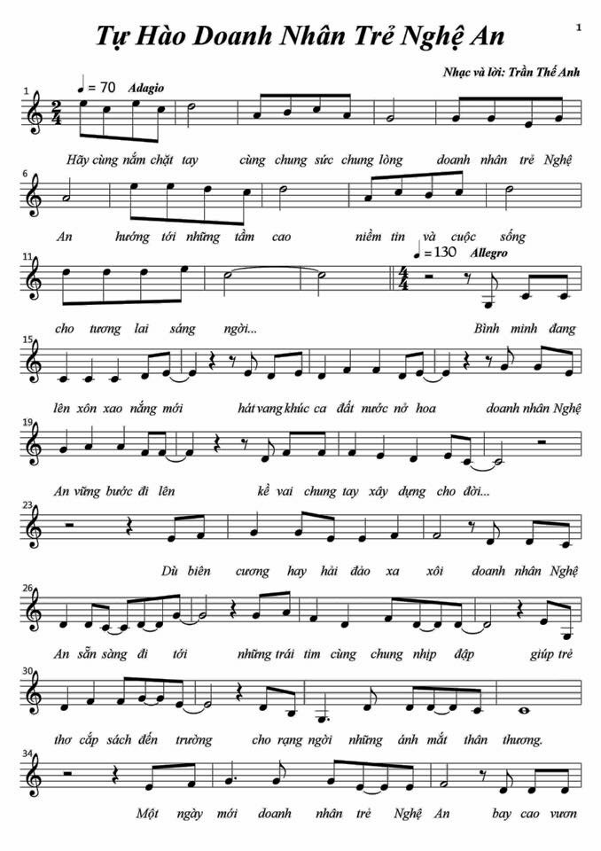 Sheet nhạc Tự hào doanh nhân trẻ Nghệ An - Trang 1