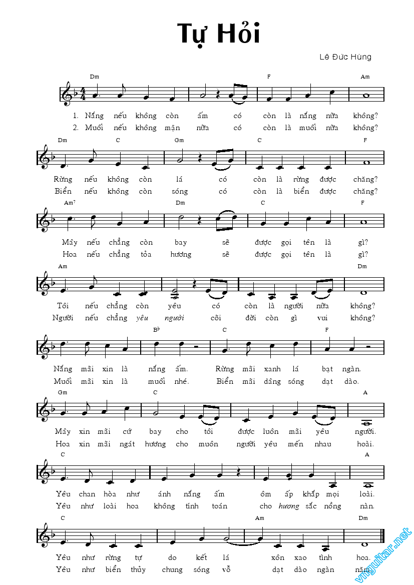 Sheet nhạc Tự hỏi - Trang 1