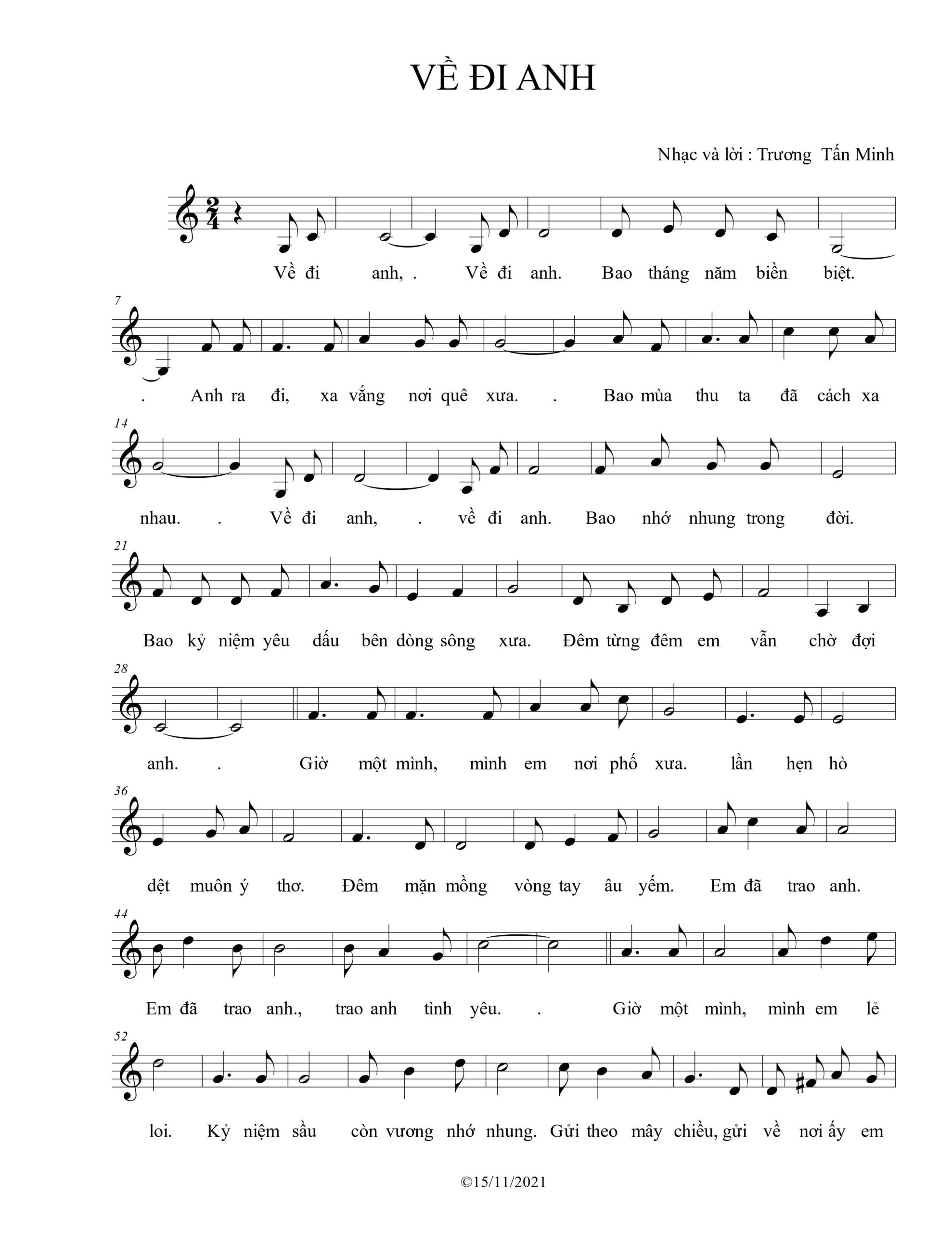 Sheet nhạc Về đi anh - Trang 1
