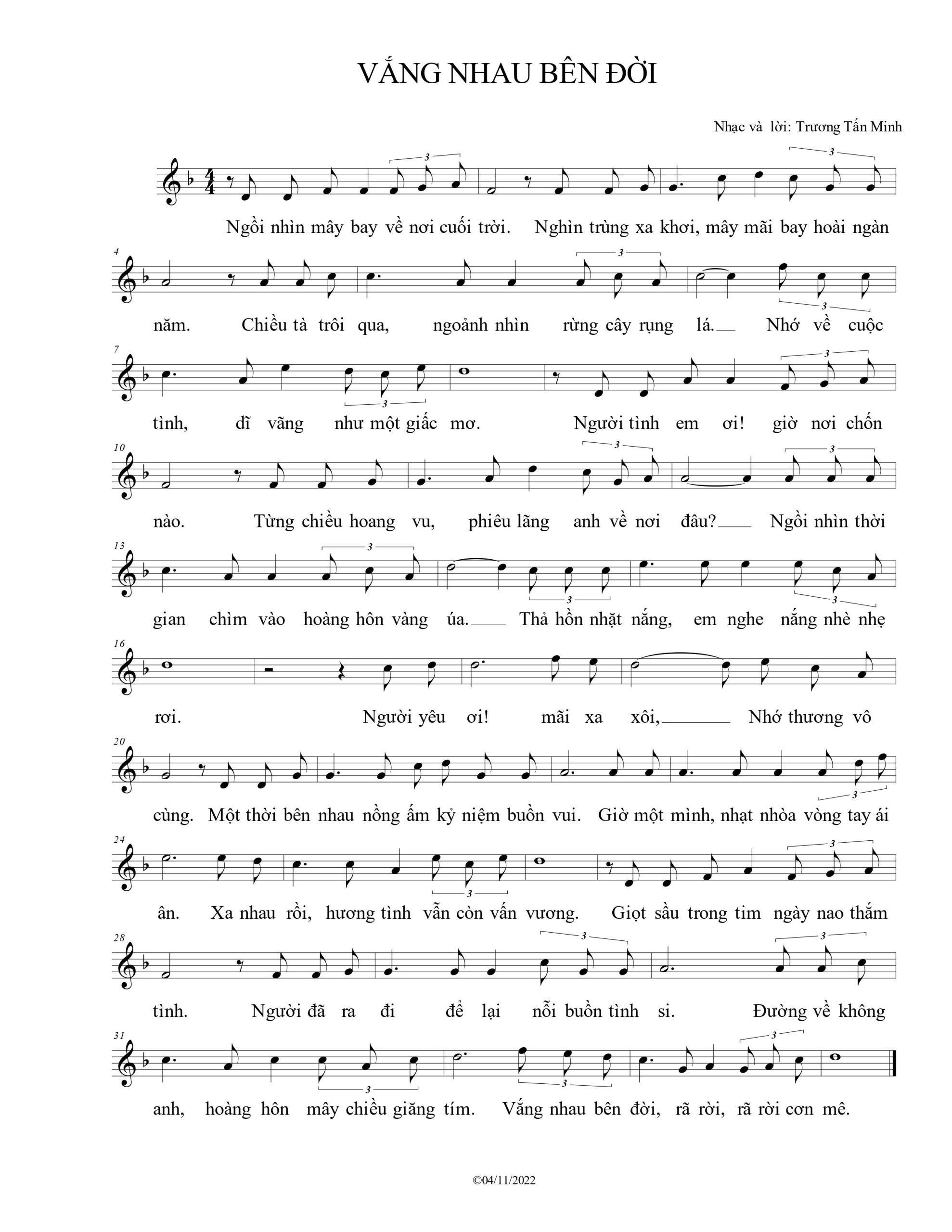 Sheet nhạc Vắng nhau bên đời - Trang 1