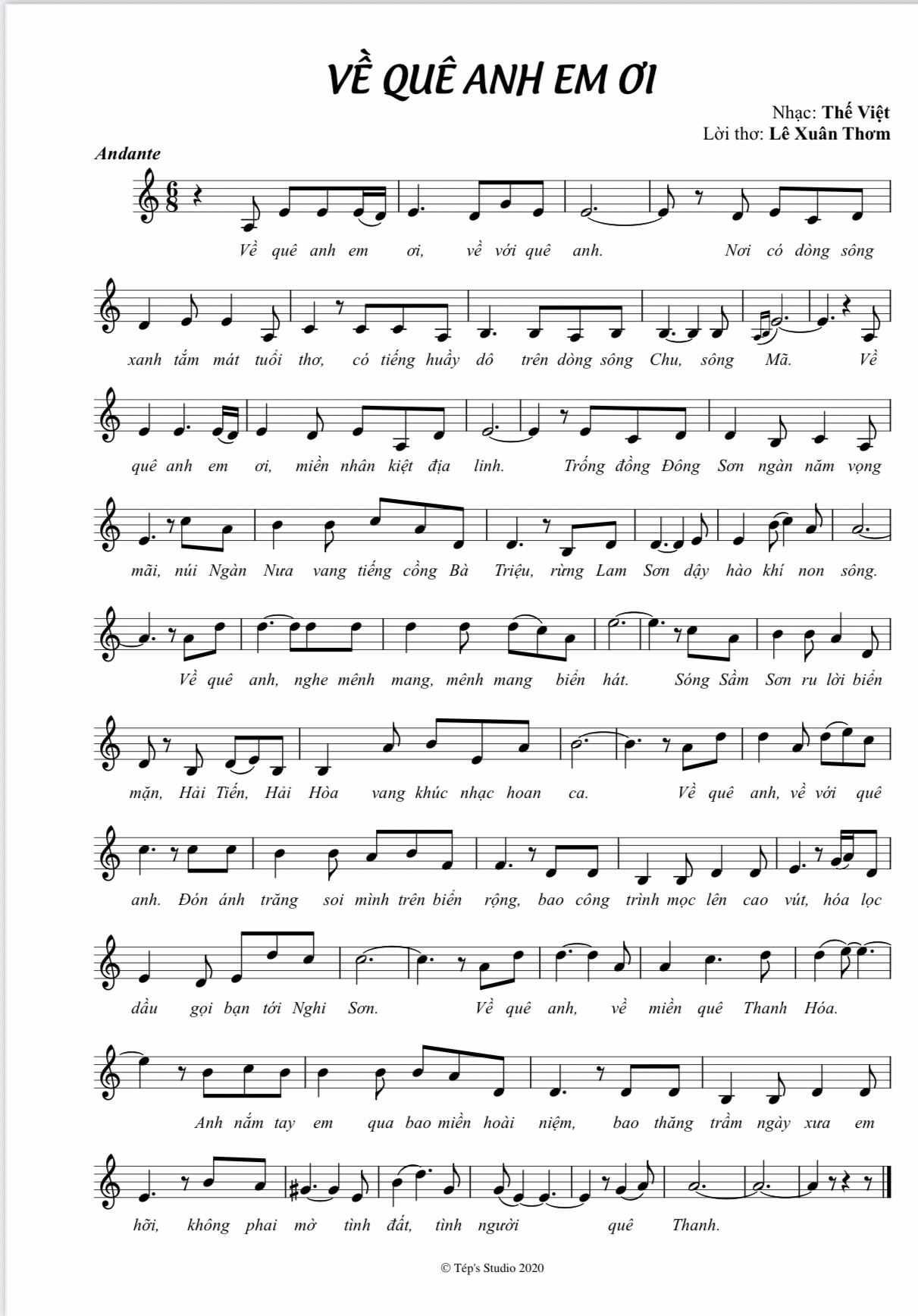 Sheet nhạc Về quê anh em ơi - Trang 1