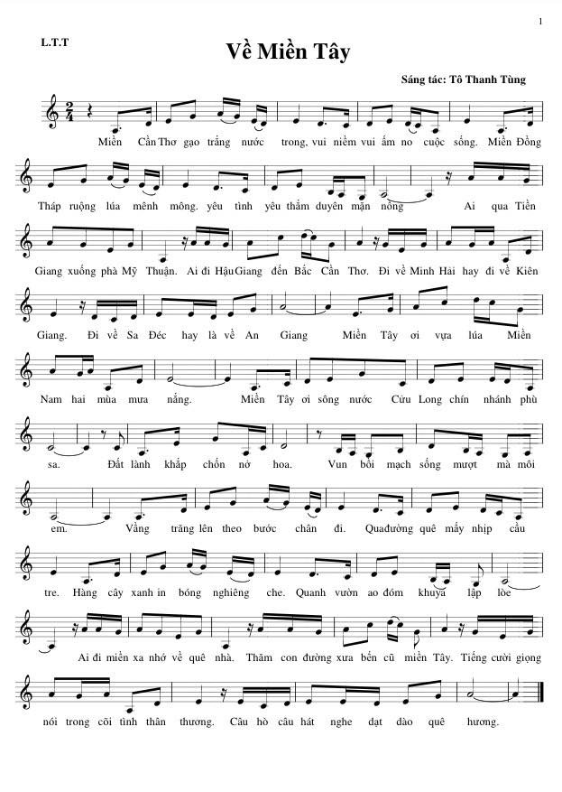 Sheet nhạc Về miền Tây - Trang 1