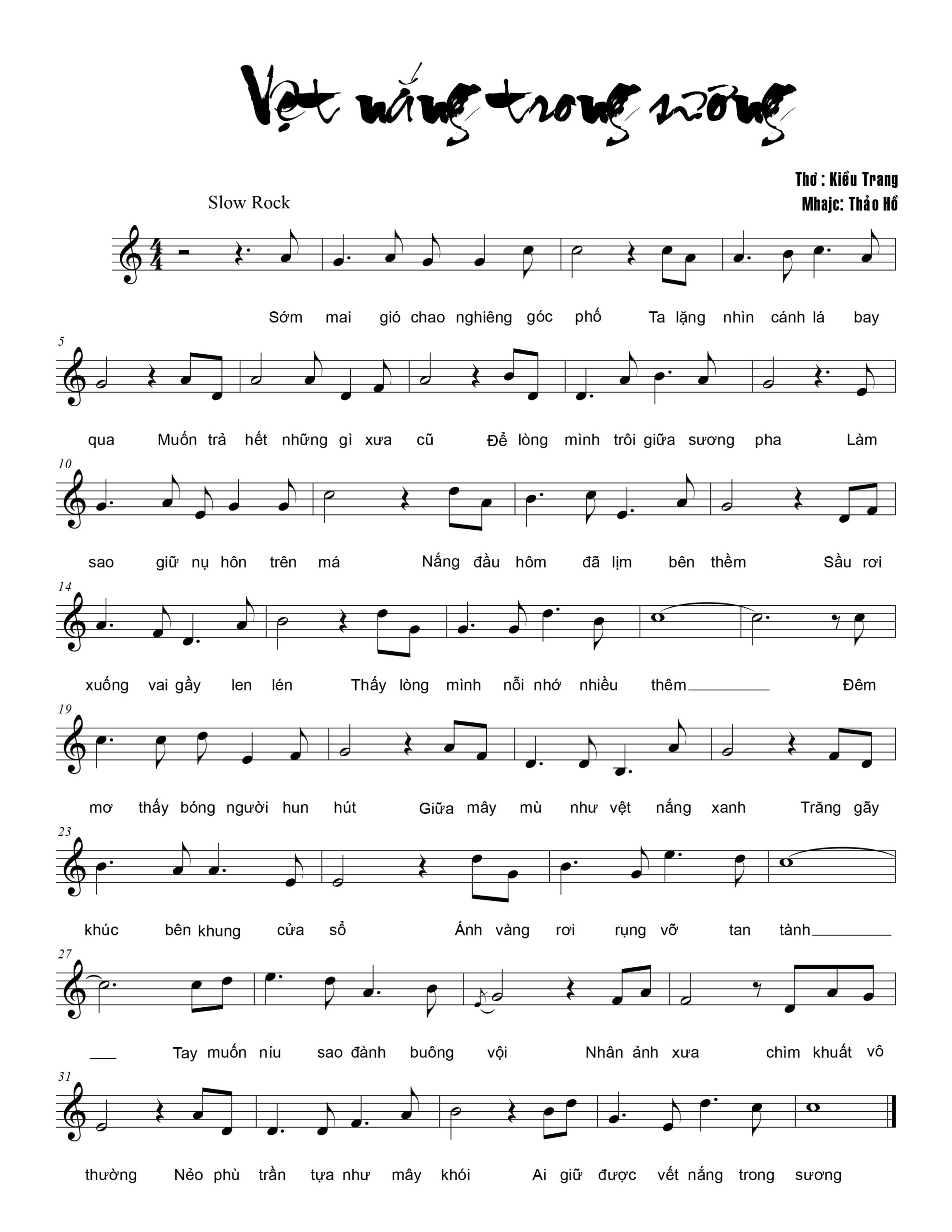 Sheet nhạc Vệt nắng trong sương - Trang 1