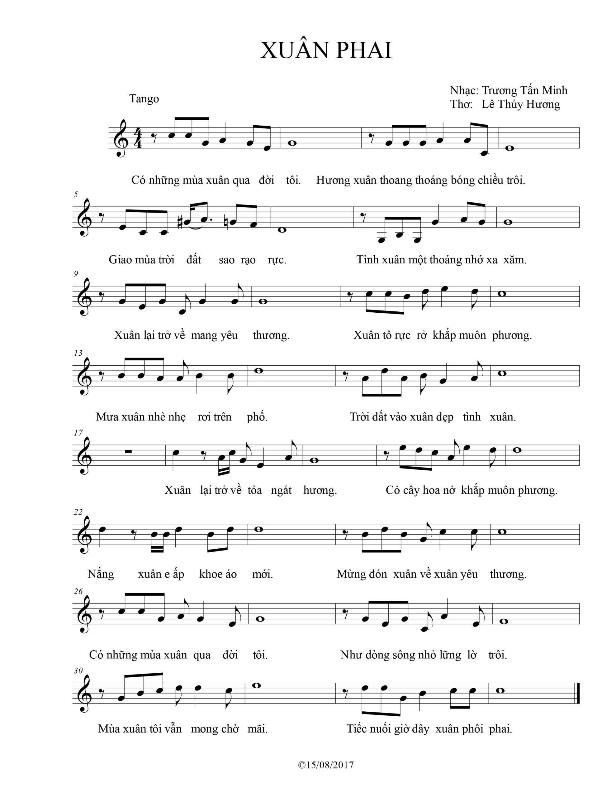 Sheet nhạc Xuân phai - Trang 1