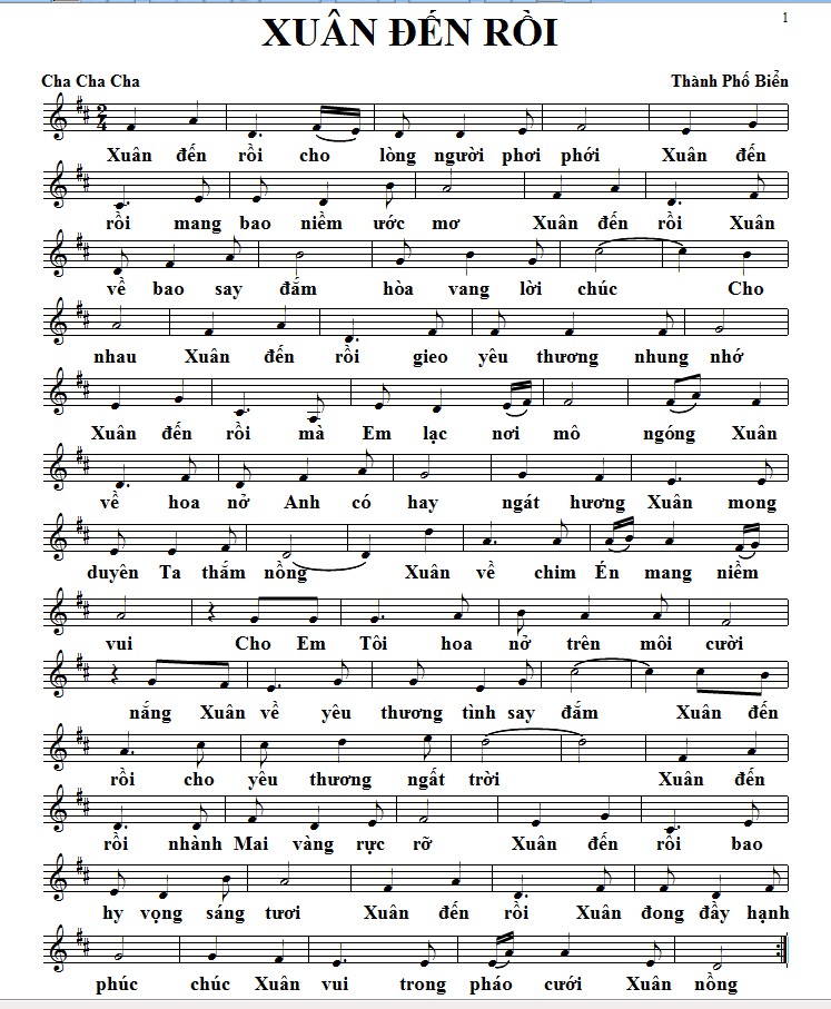 Sheet nhạc Xuân đến rồi - Trang 1