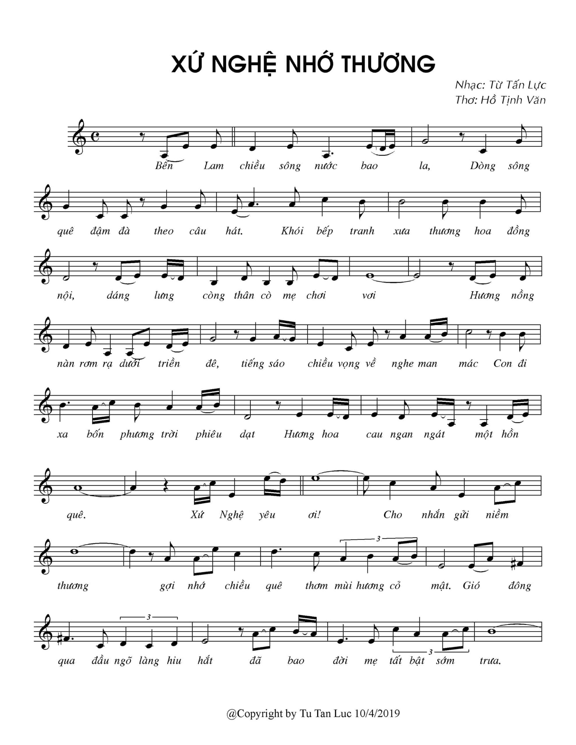 Sheet nhạc Xứ Nghệ nhớ thương - Trang 1