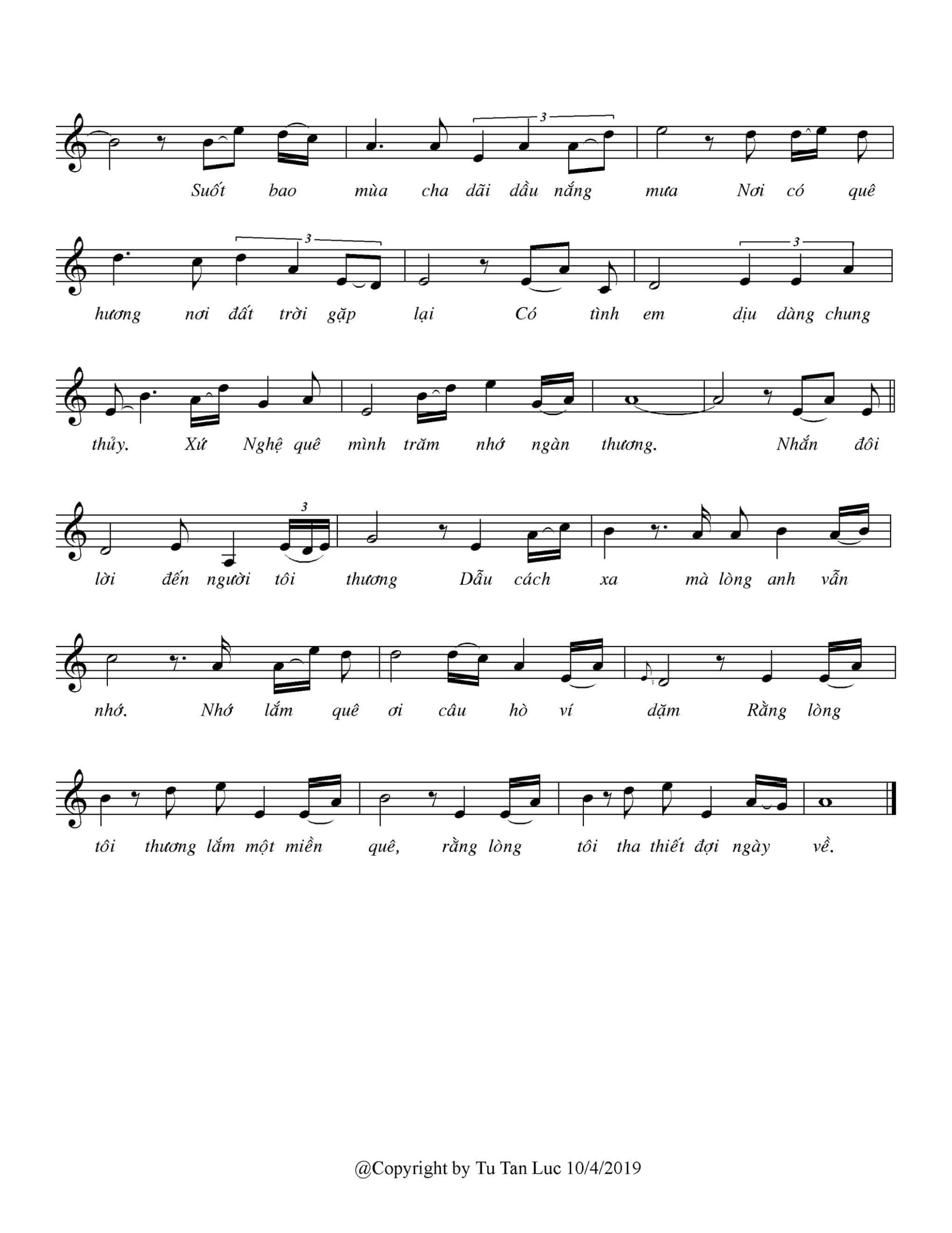 Sheet nhạc Xứ Nghệ nhớ thương - Trang 2