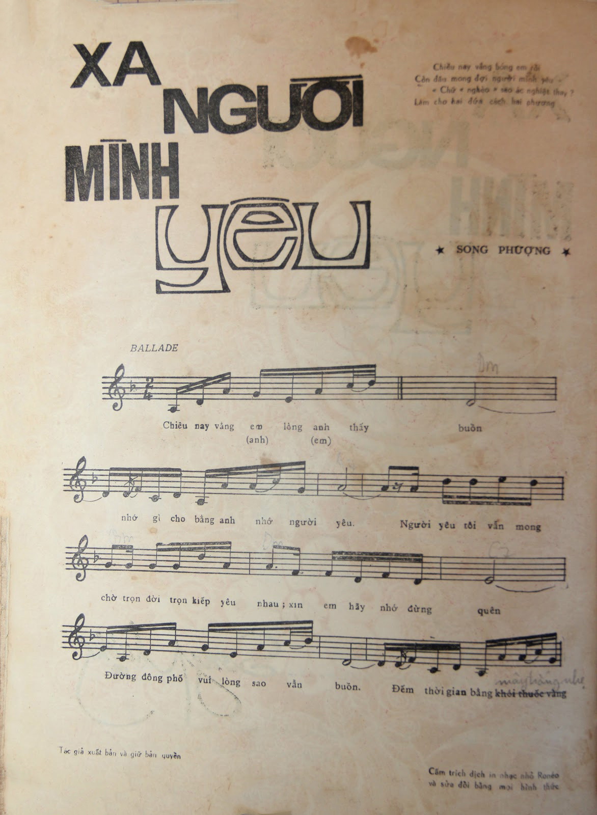Sheet nhạc Xa người mình yêu - Trang 2
