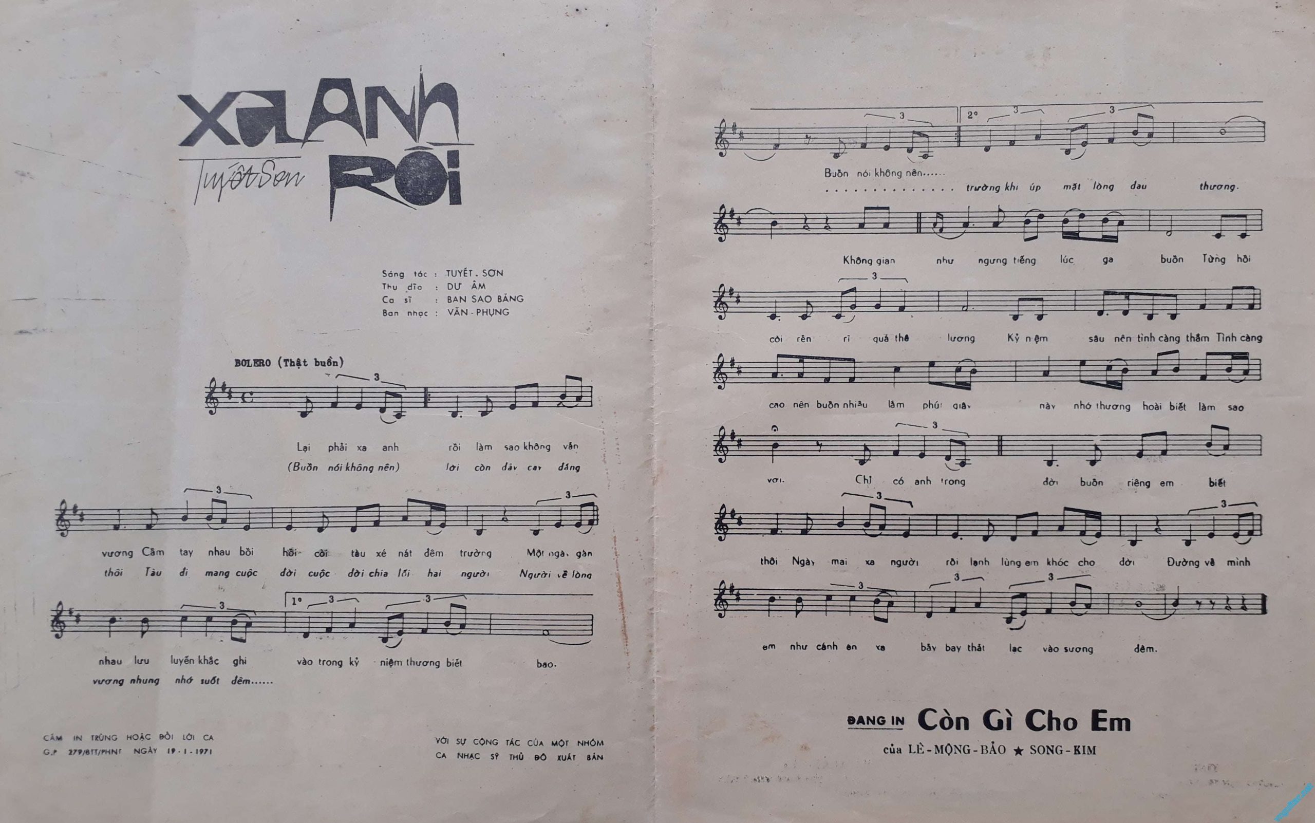 Sheet nhạc Xa anh rồi - Trang 2