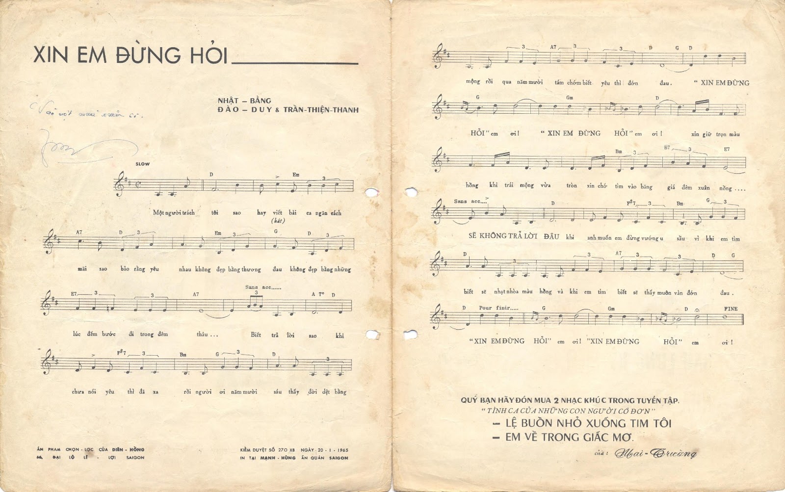 Sheet nhạc Xin em đừng hỏi - Trang 2