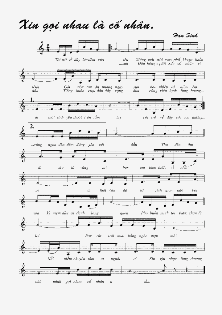 Sheet nhạc Xin gọi nhau là cố nhân - Trang 1