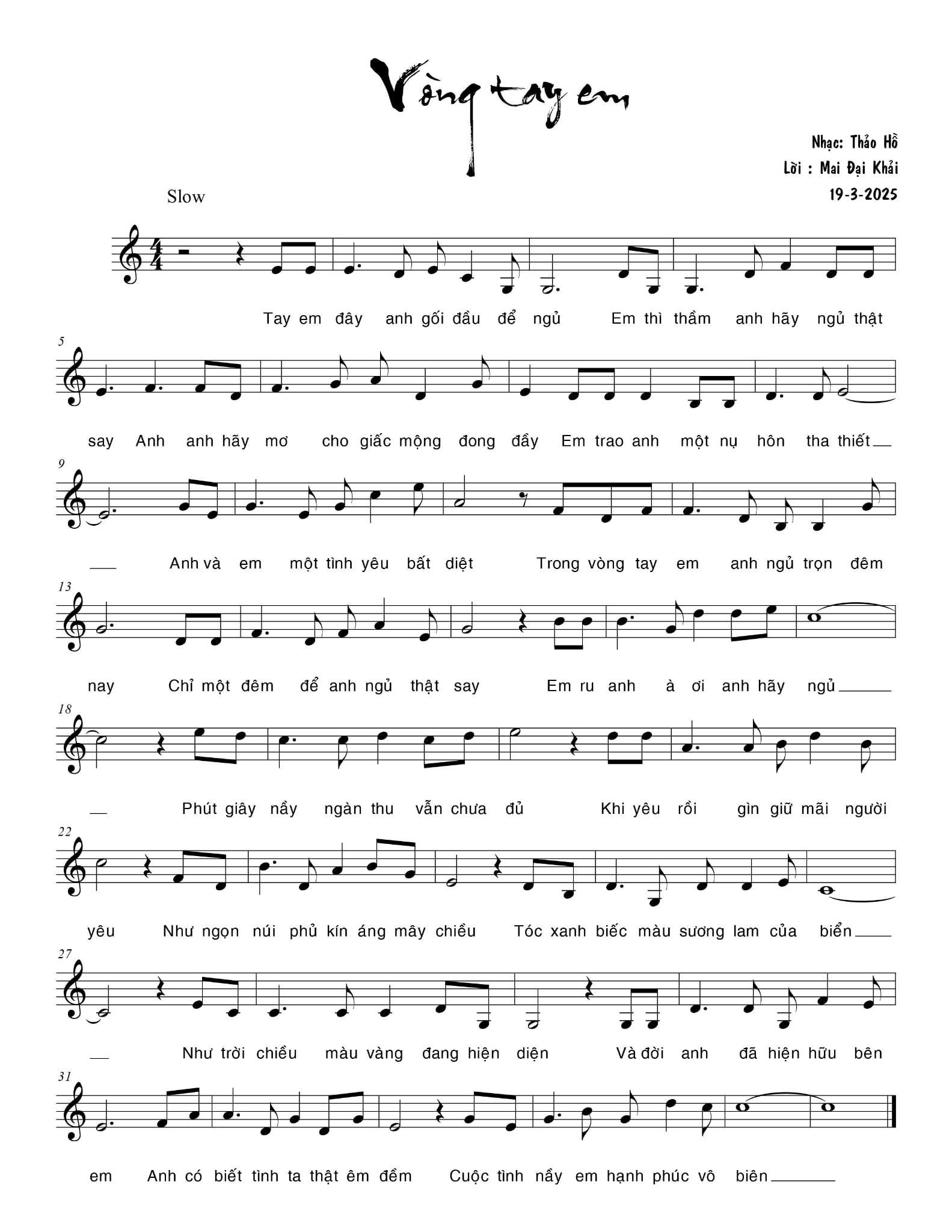 Sheet nhạc Vòng tay em - Trang 1