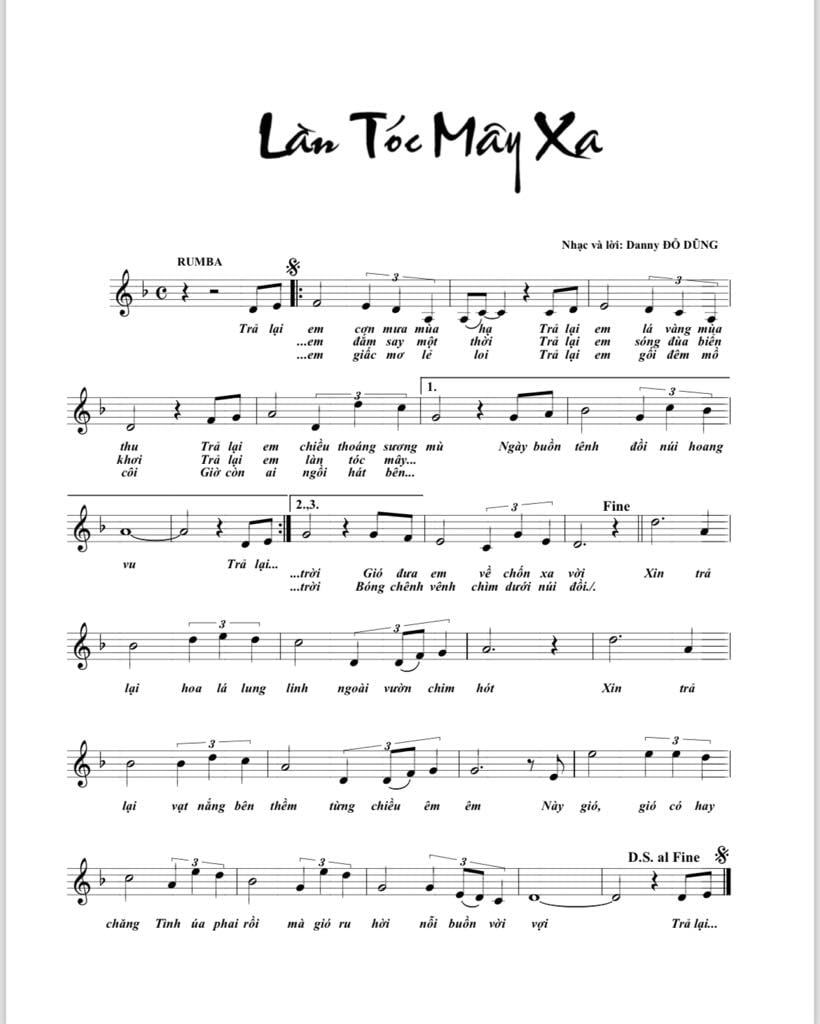 Sheet nhạc Làn tóc mây xa - Trang 1