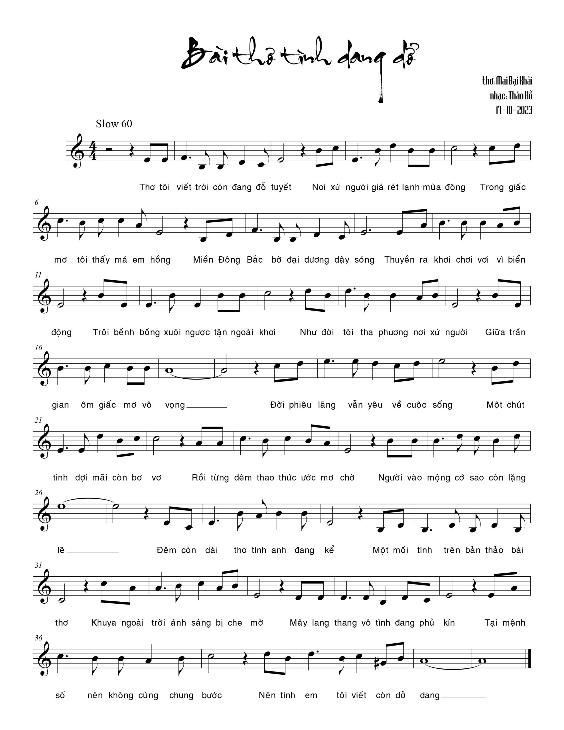 Sheet nhạc Bài thơ tình dang dở - Trang 1