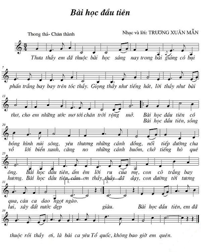 Sheet nhạc Bài học đầu tiên - Trang 1