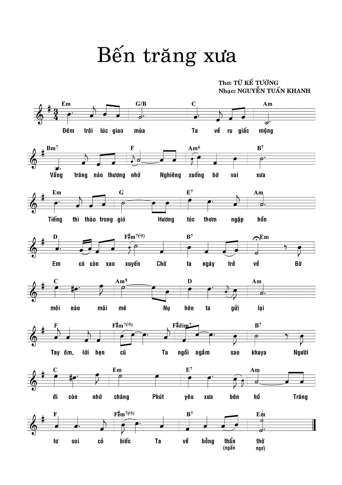 Sheet nhạc Bến trăng xưa - Trang 1