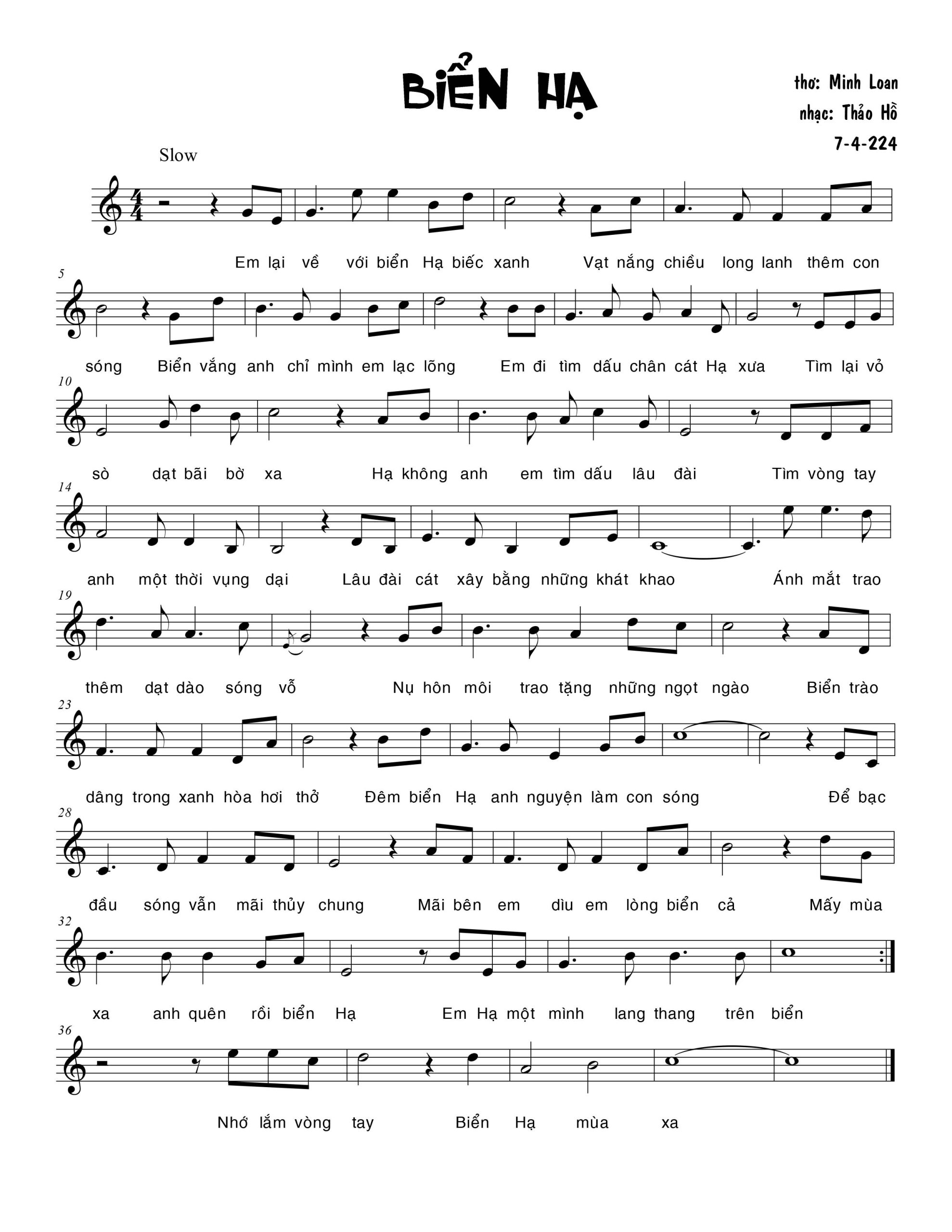 Sheet nhạc Biển hạ - Trang 1