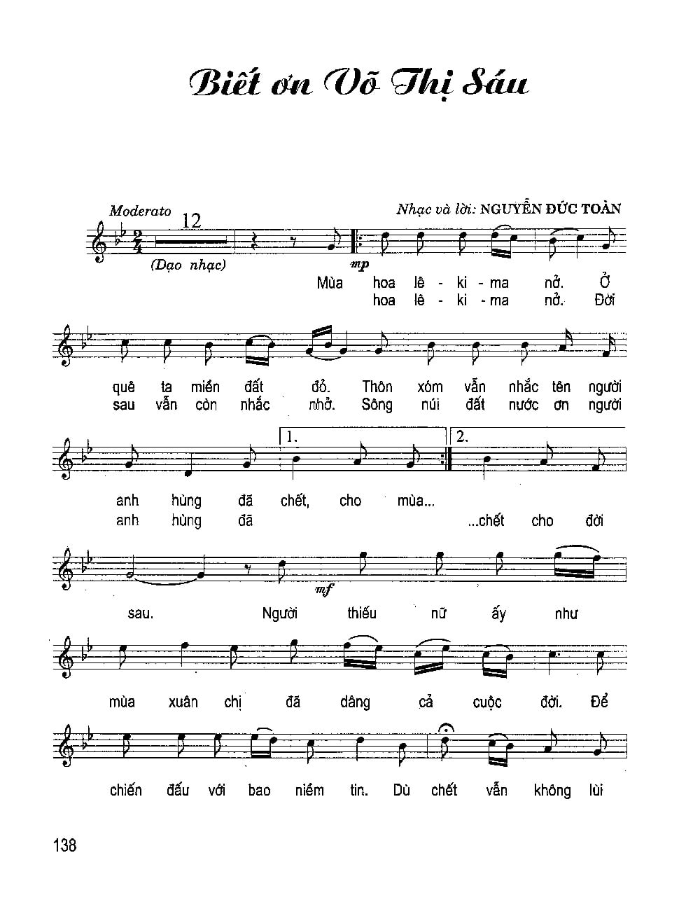 Sheet nhạc Biết ơn chị Võ Thị Sáu - Trang 1
