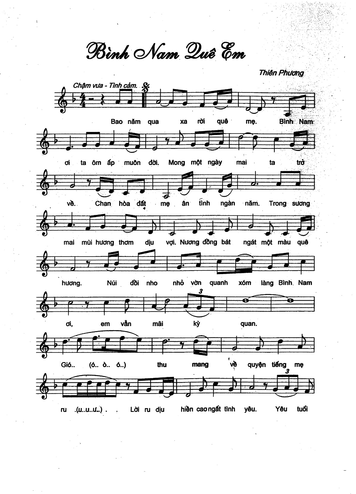 Sheet nhạc Bình Nam quê em - Trang 1