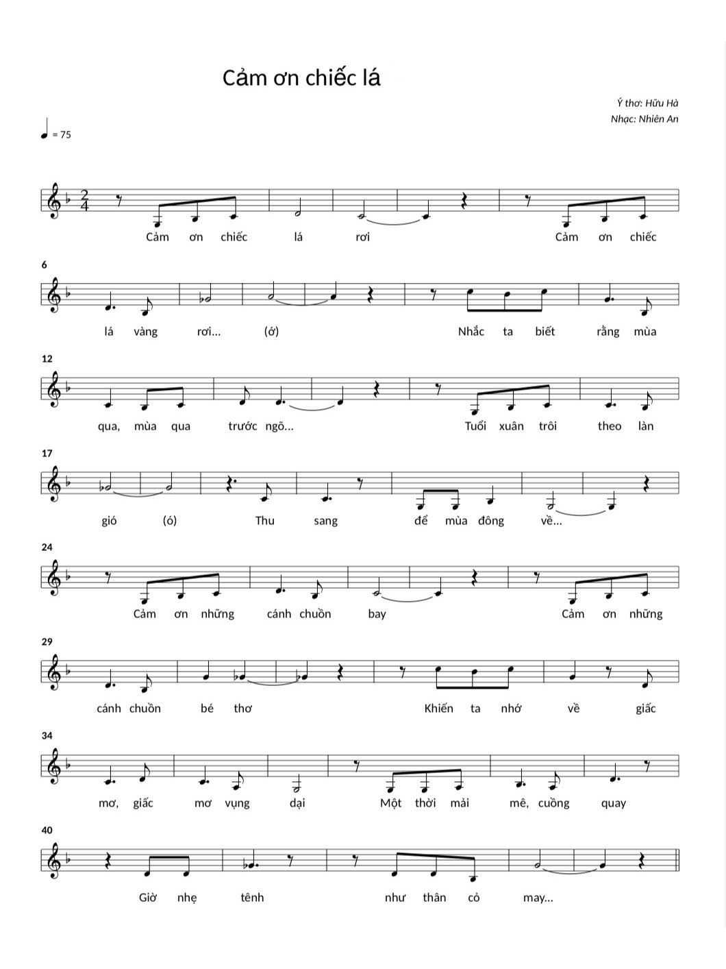 Sheet nhạc Cảm ơn chiếc lá - Trang 1